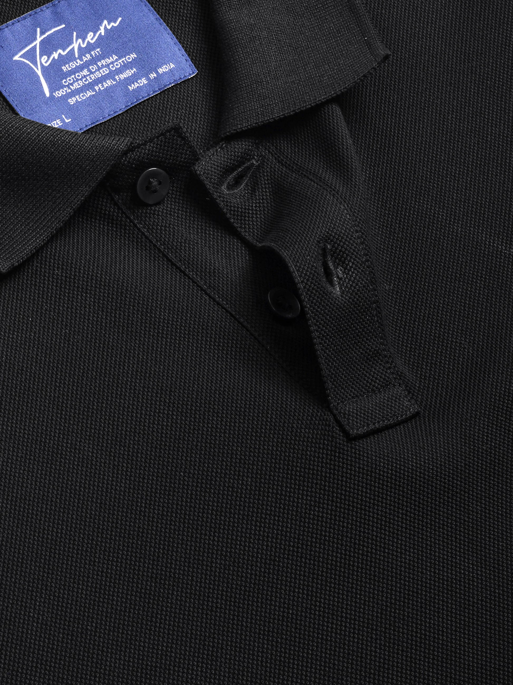 Black classic fit polo t shirt in mercerised cotton pique with timeless design Tenhem