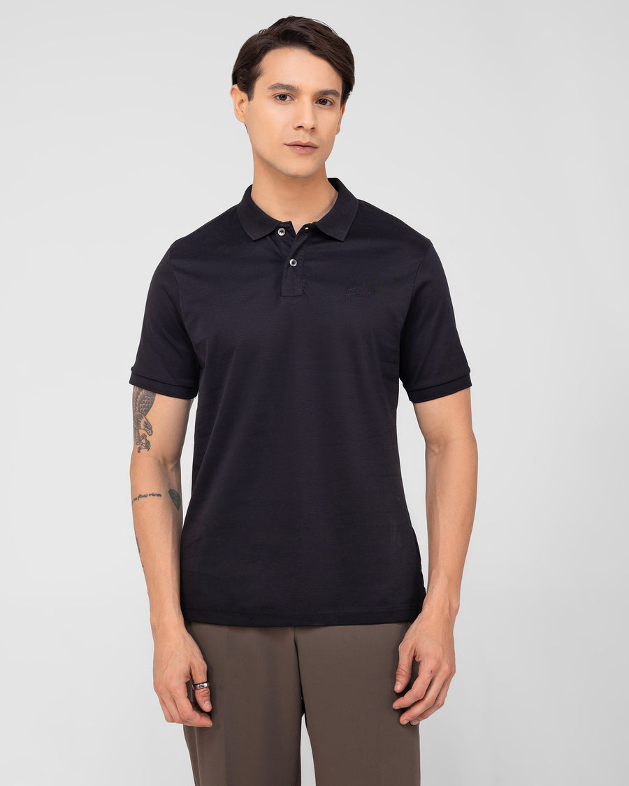 Pitch Black Mercerised Luxury Cotton Interlock Men's Regular Fit Polo T-Shirt with us polo style