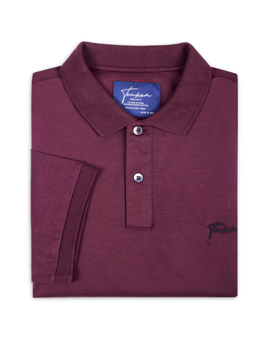 Cranberry Red Mercerised Premium Cotton Interlock Men's Regular Fit Polo T-Shirt with us polo style