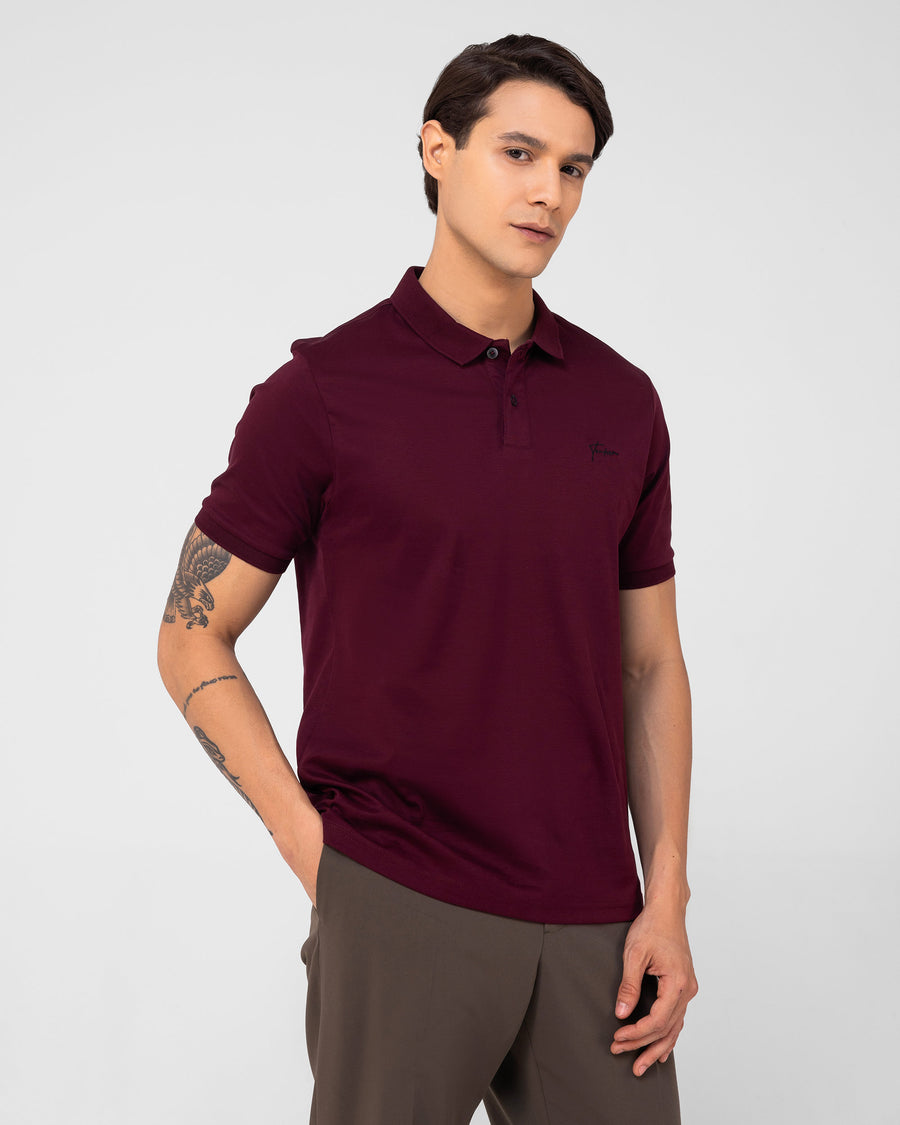 Cranberry Red Mercerised Premium Cotton Interlock Men's Regular Fit Polo T-Shirt with us polo style