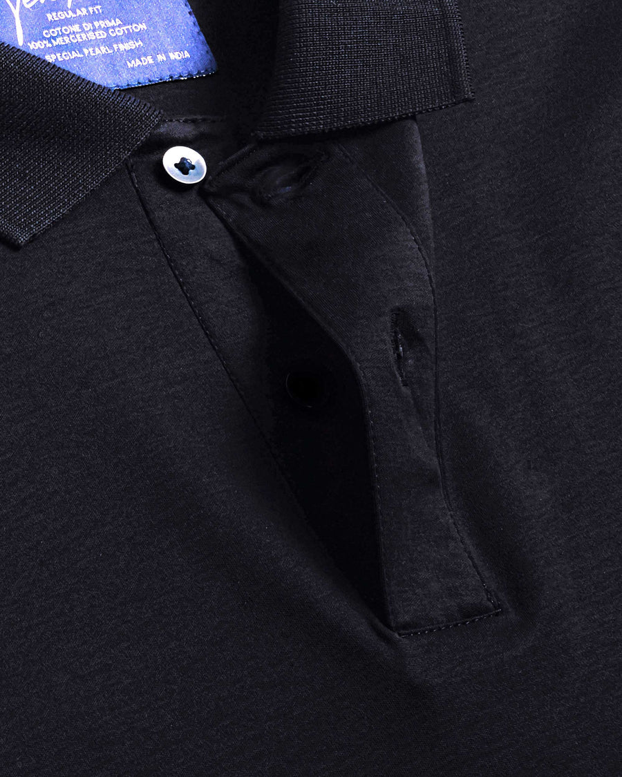 Ruby Black Mercerised Premium Cotton Interlock Men's Regular Fit Polo Shirt with Classic Placket