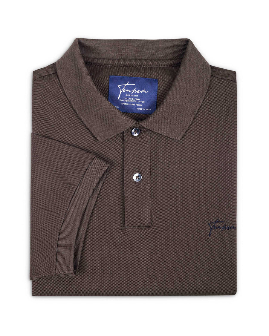 Mocha Brown Mercerised Premium Cotton Piqué Men's Regular Fit Polo Shirt with us polo style