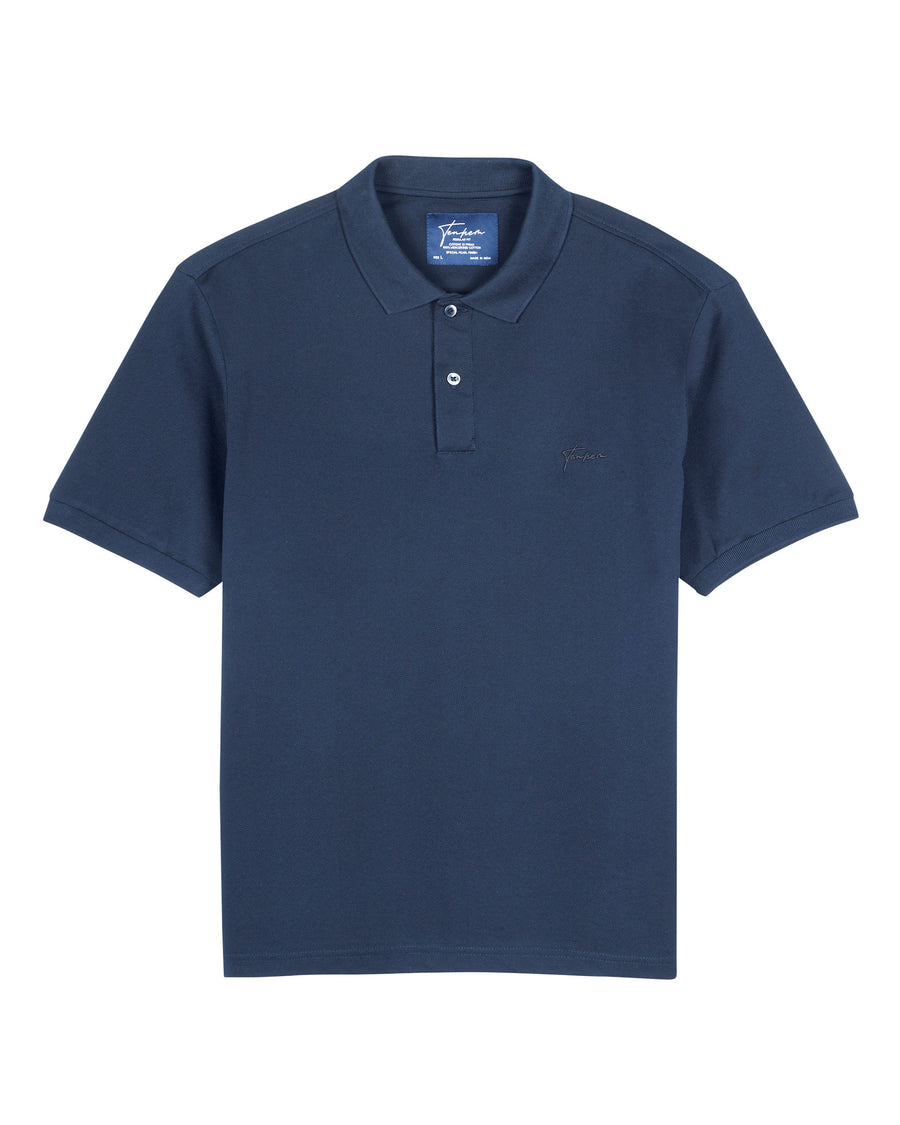 Vulcan Navy Mercerised Luxury Cotton Piqué Men's Regular Fit Polo T-Shirt with Box Placket