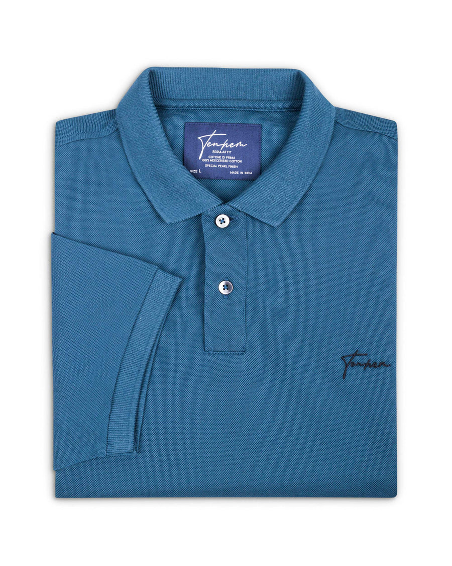 Deep Teal Mercerised Premium Cotton Piqué Men's Regular Fit Polo T-Shirt with Classic Placket