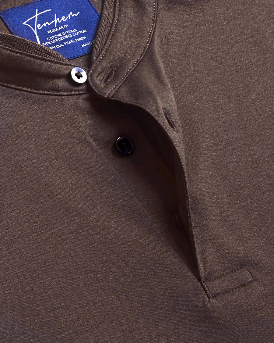 Mocha Brown Mercerised Premium Cotton Interlock Men's Regular Fit Polo Shirt with Classic Placket