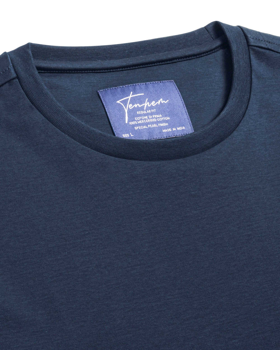 Navy Mercerised Luxury Cotton Interlock Men's Regular Fit Round Neck T-Shirt