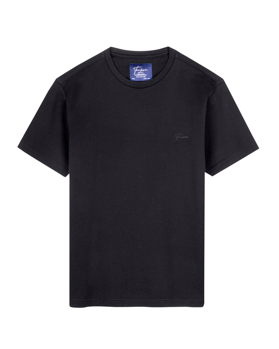 Black Track Mercerised Premium Cotton Piqué Crew Neck T-Shirt