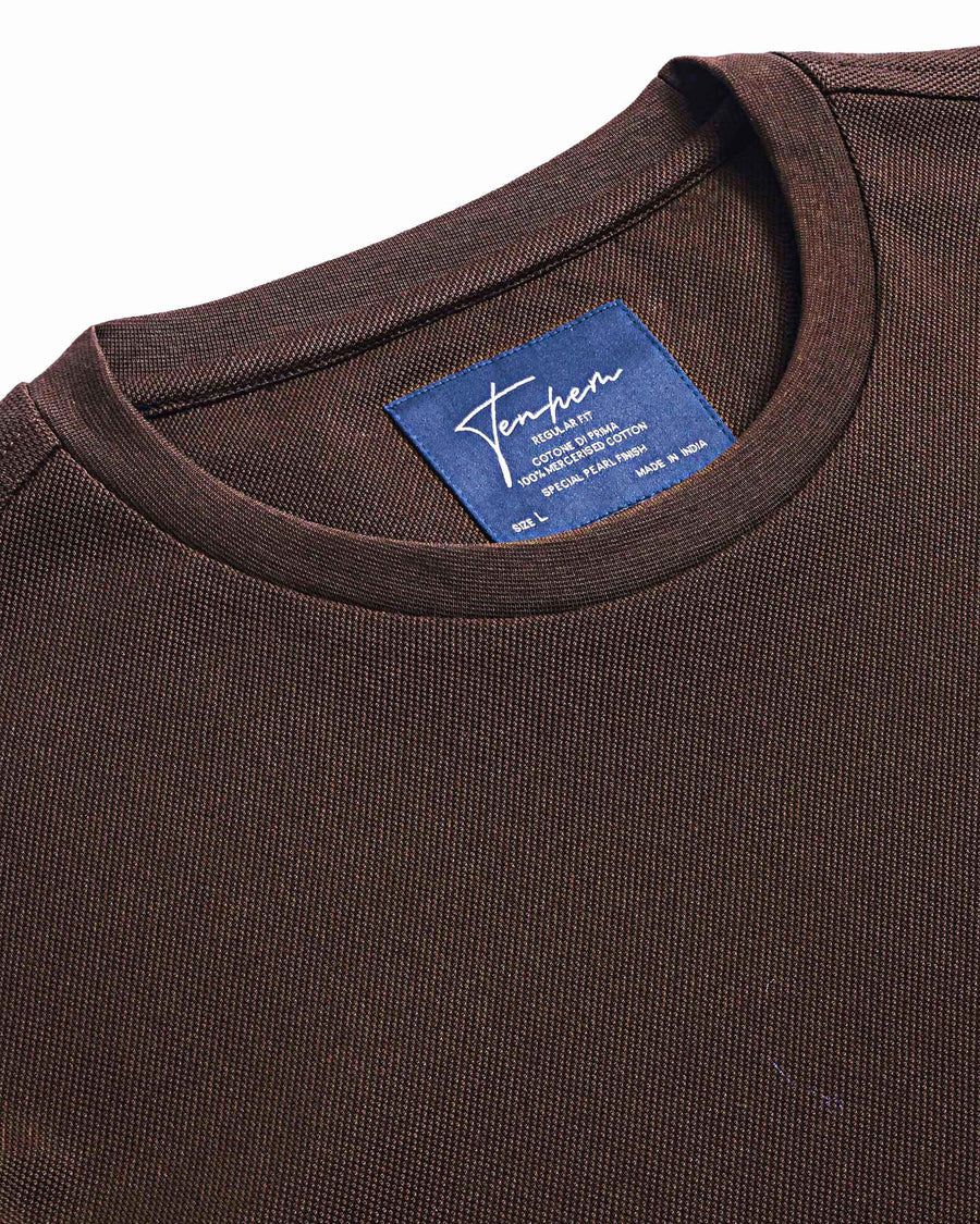 Choclate Brown Mercerised Premium Cotton Piqué Men's Regular Fit Round Neck T-Shirt