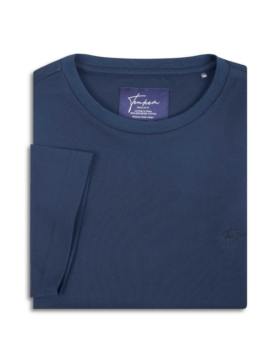 Pure Navy Mercerised Premium Cotton Piqué Round Neck T-Shirt