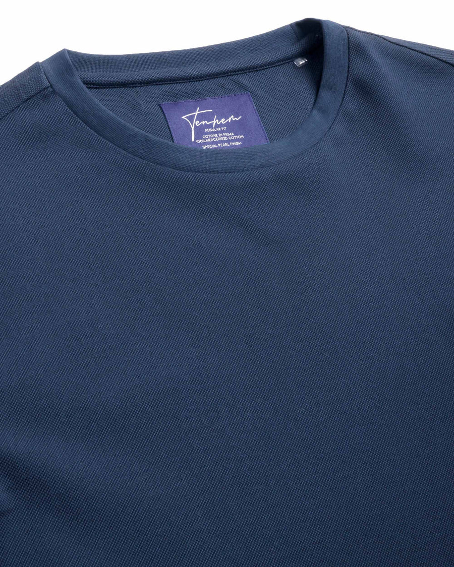 Pure Navy Mercerised Premium Cotton Piqué Round Neck T-Shirt