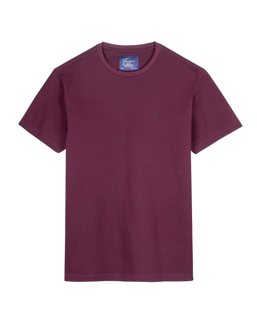 Burgundy Wine Mercerised Luxury Cotton Piqué Crew Neck T-Shirt