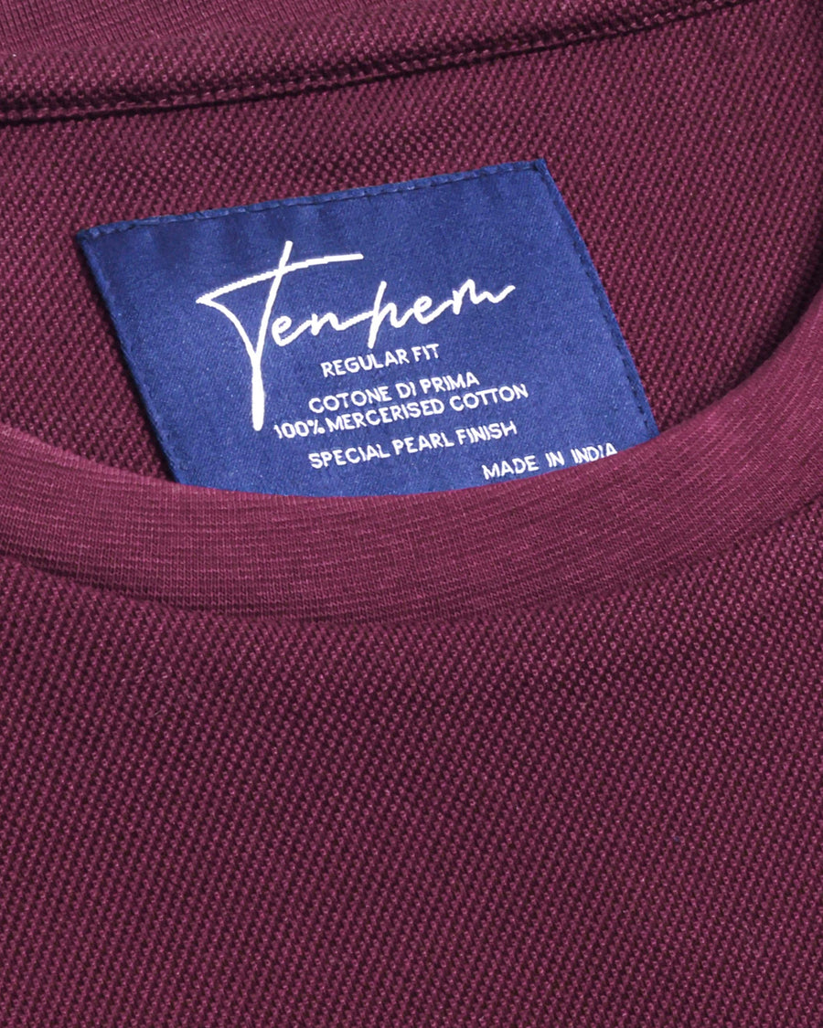 Berry Burgundy Mercerised Premium Cotton Piqué Round Neck T-Shirt