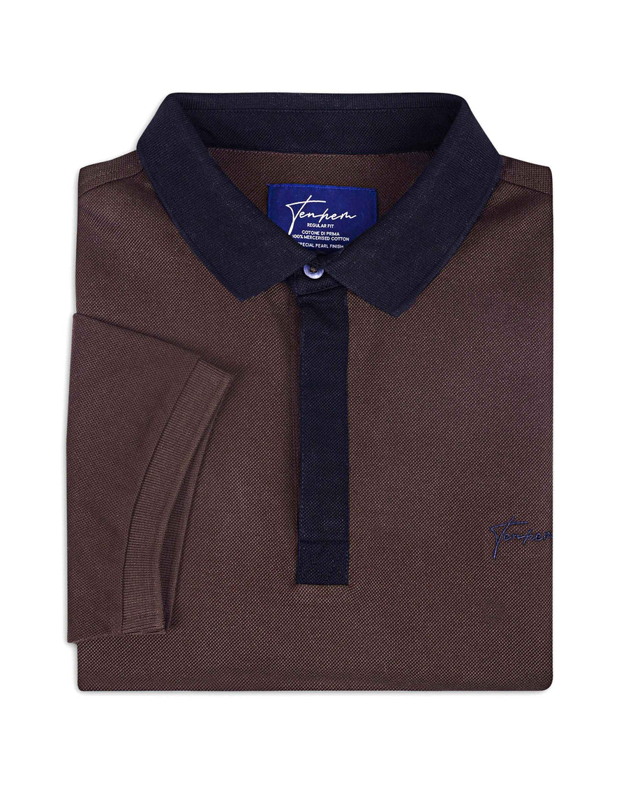 Deep Brown Mercerised Luxury Cotton Piqué Men's Regular Fit Polo T-Shirt