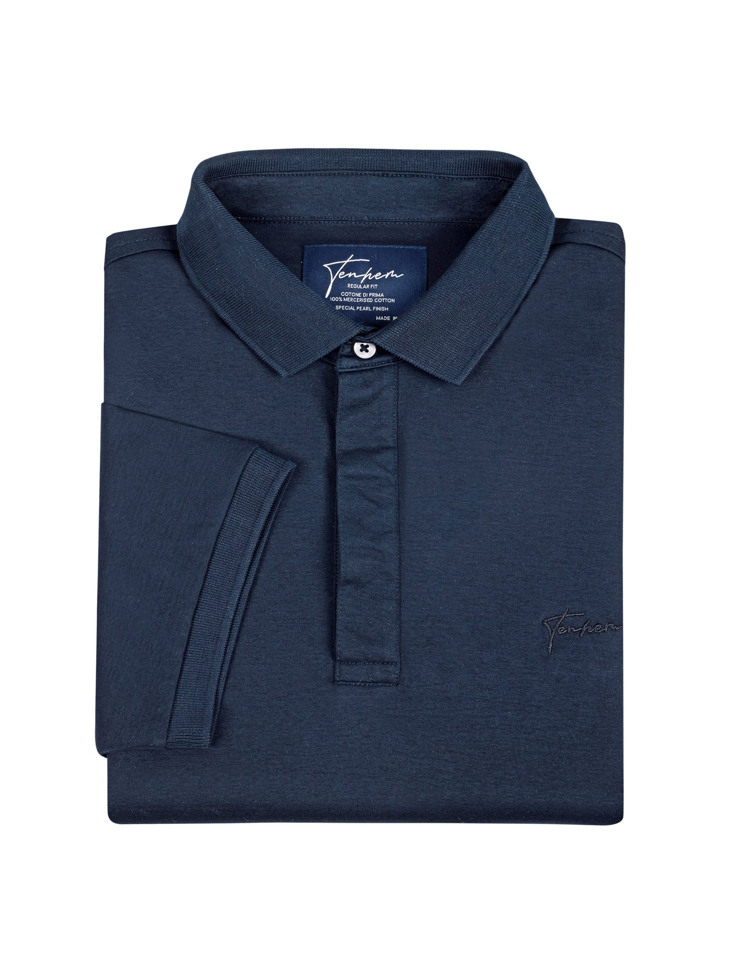 Navy blue regular fit polo shirt in soft and structured mercerised cotton interlock Tenhem