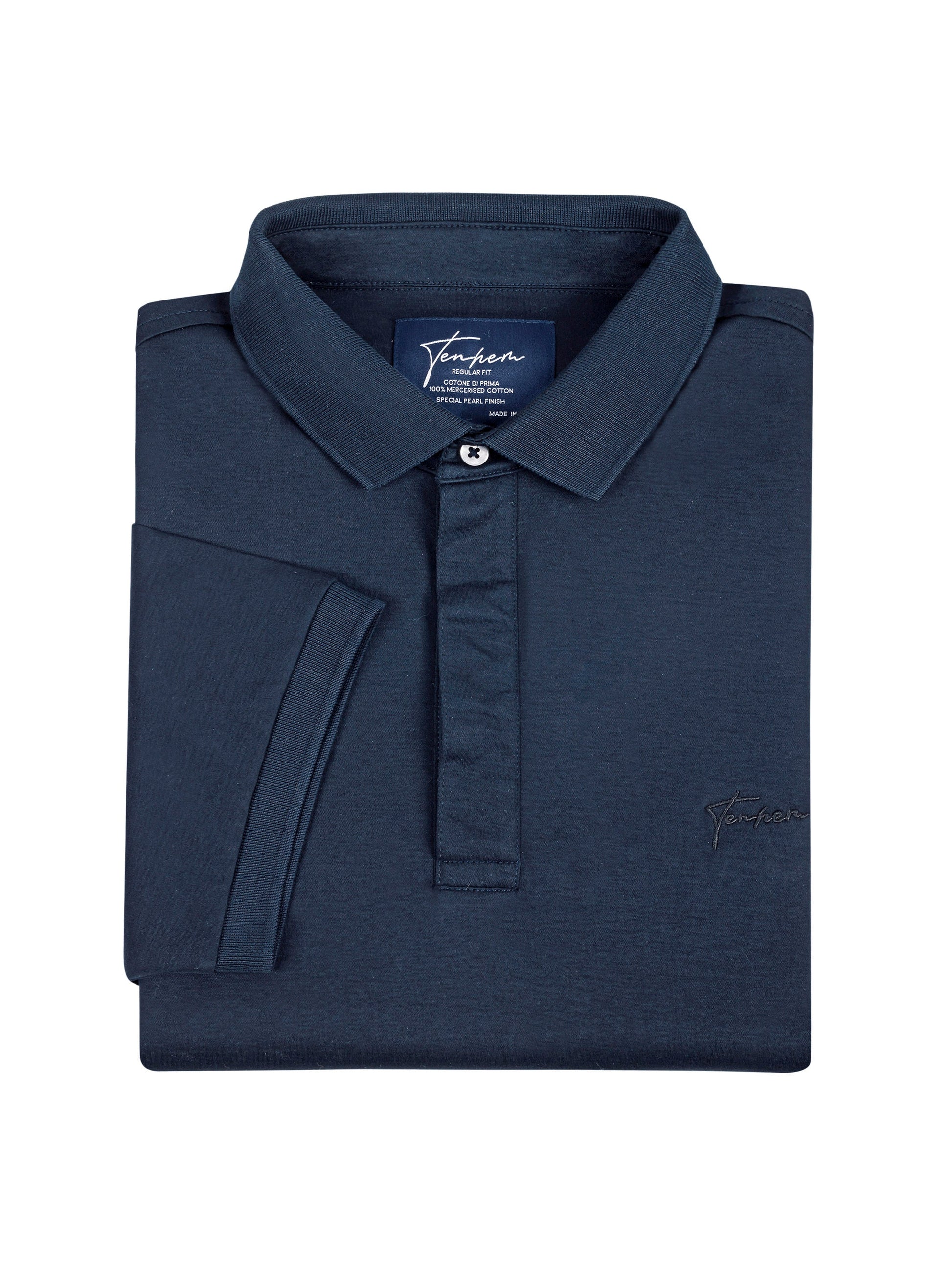 Navy blue regular fit polo shirt in soft and structured mercerised cotton interlock Tenhem