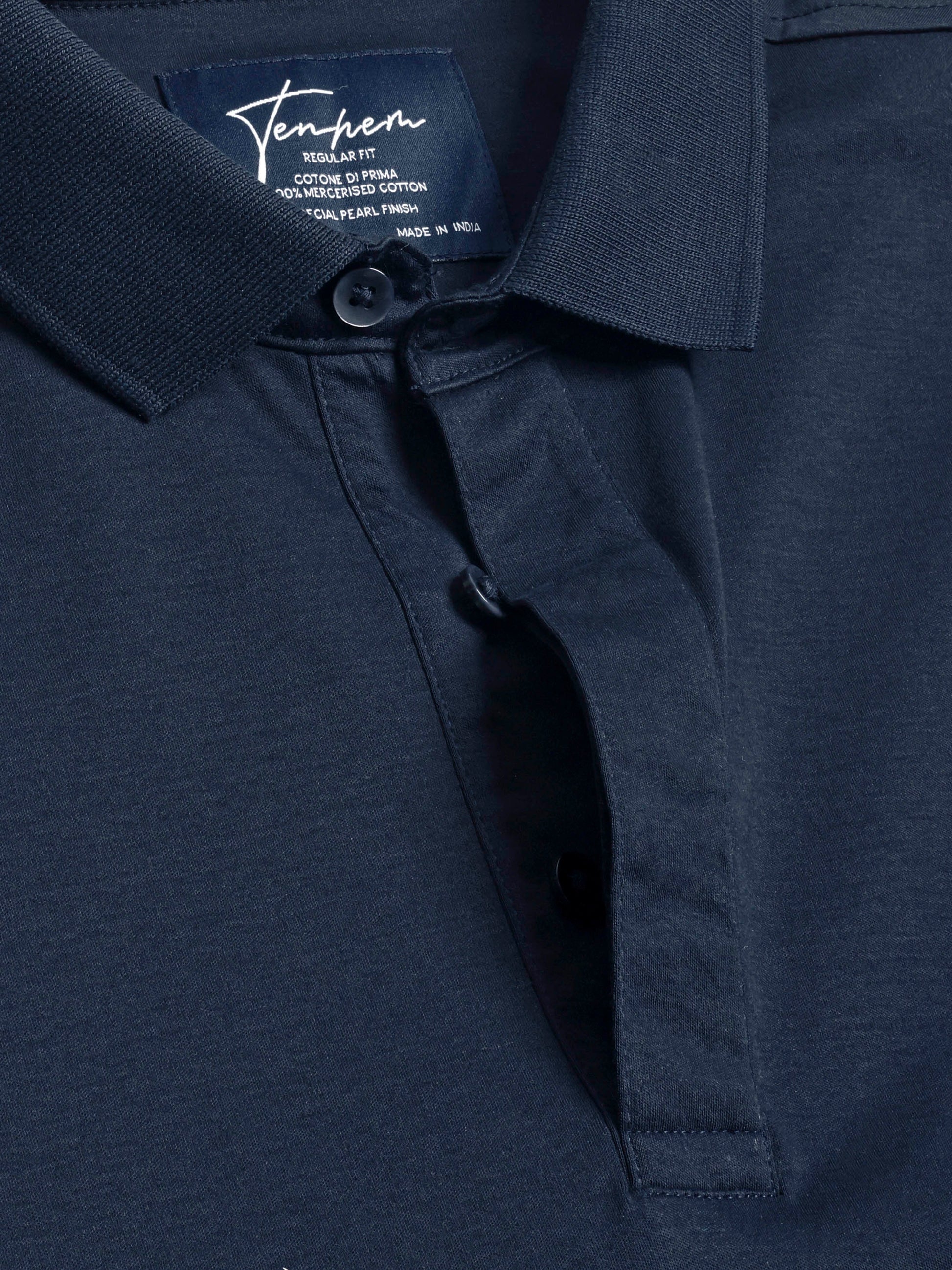 Classic navy polo t shirt for men in refined mercerised cotton interlock Tenhem