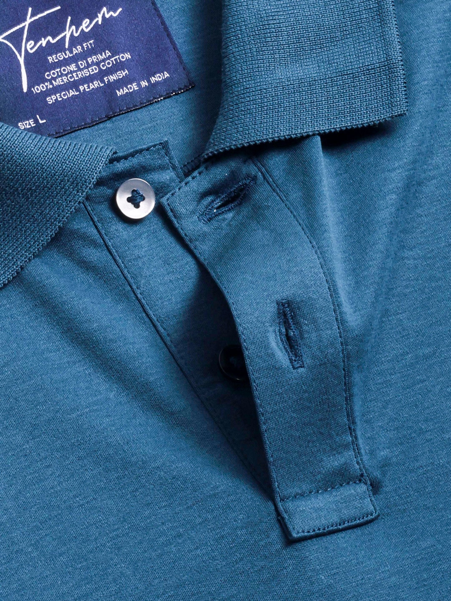 Classic teal polo shirt for men in mercerised cotton interlock with refined regular fit Tenhem