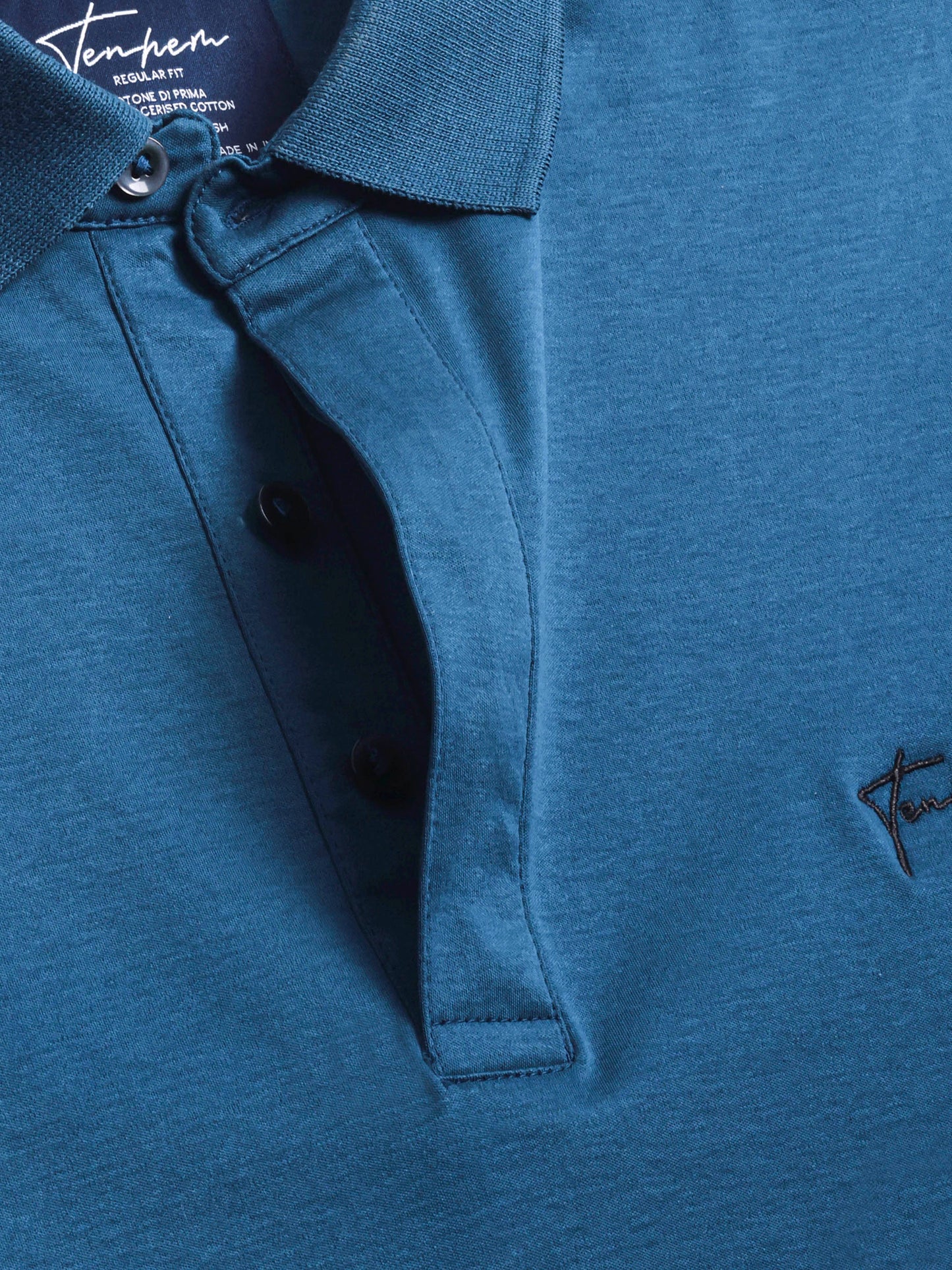 Teal mercerised cotton polo shirt in interlock weave and regular fit for men Tenhem