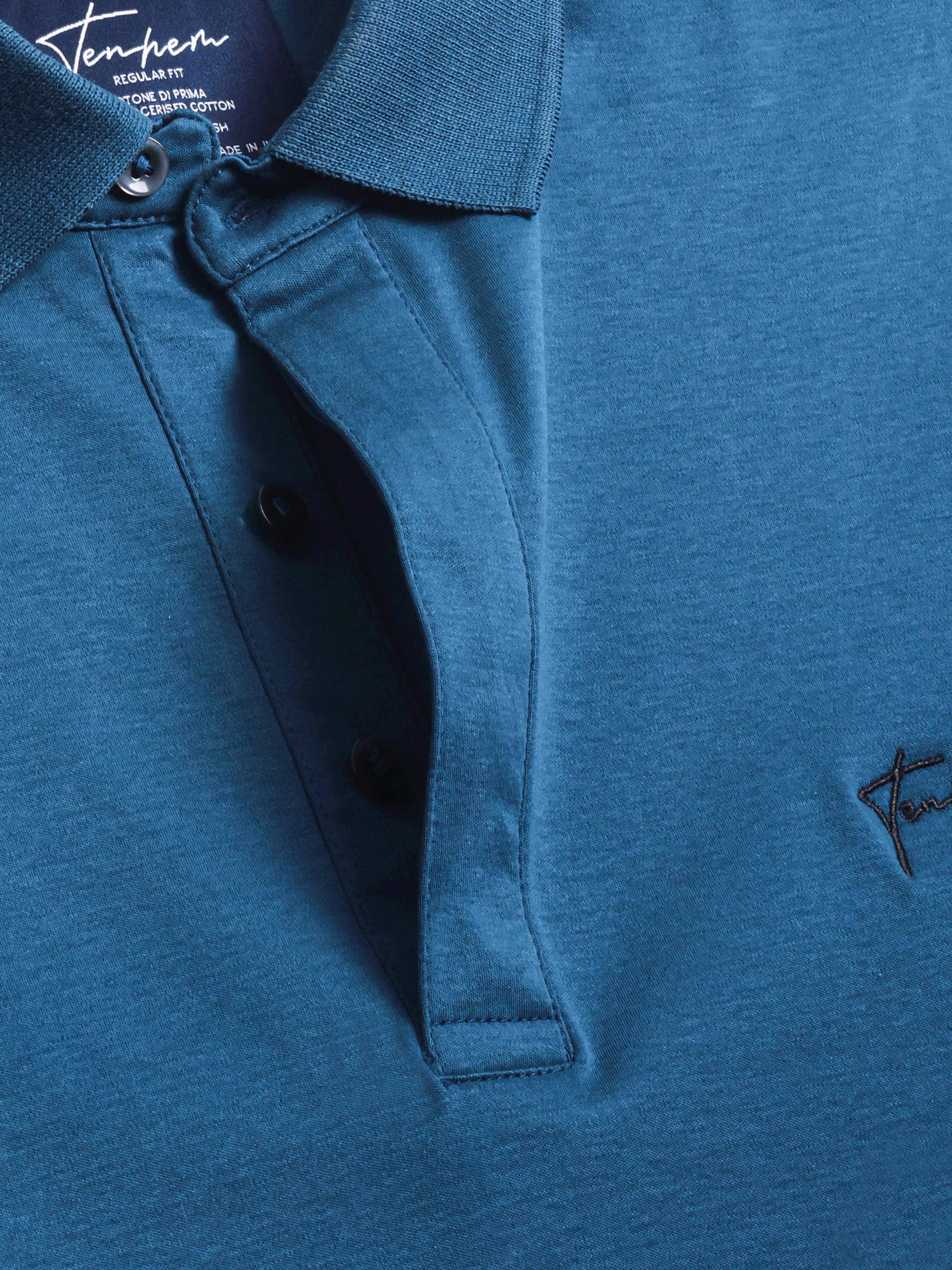 Teal mercerised cotton polo shirt in interlock weave and regular fit for men Tenhem