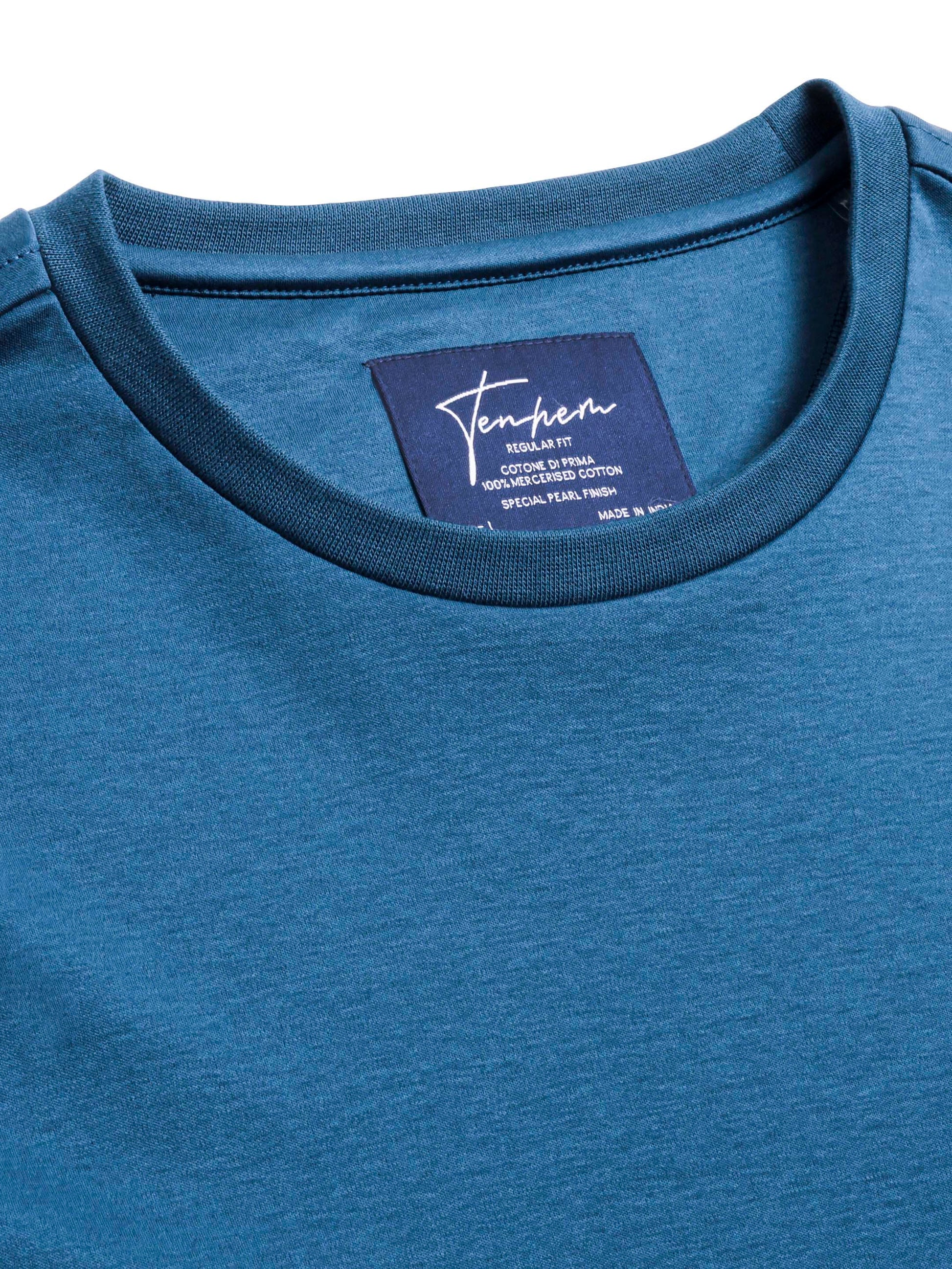 Regular fit mercerized cotton t shirt in teal interlock knit for men Tenhem