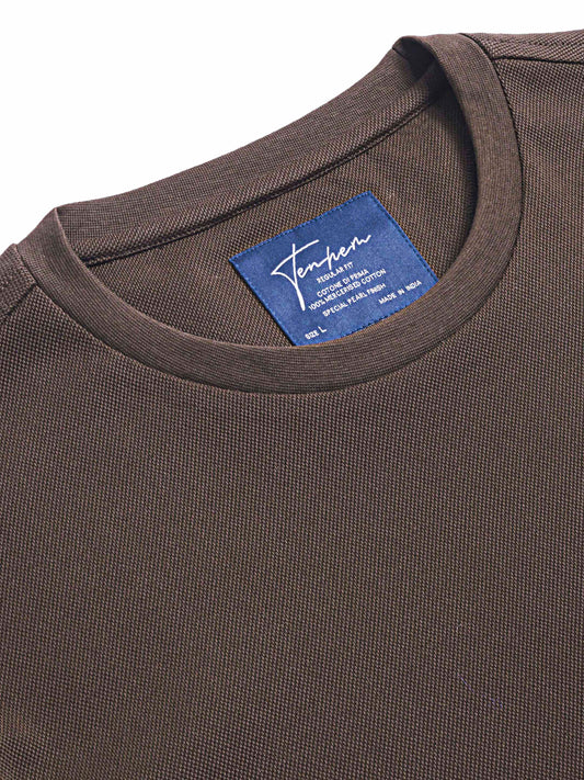 Regular fit mercerized cotton t shirt in brown pique fabric for men Tenhem