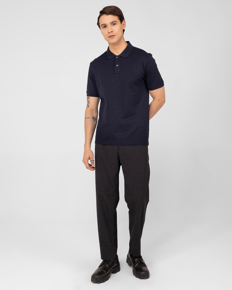 Dark Navy Mercerised Luxury Cotton Piqué Men's Regular Fit Polo T-Shirt with us polo style