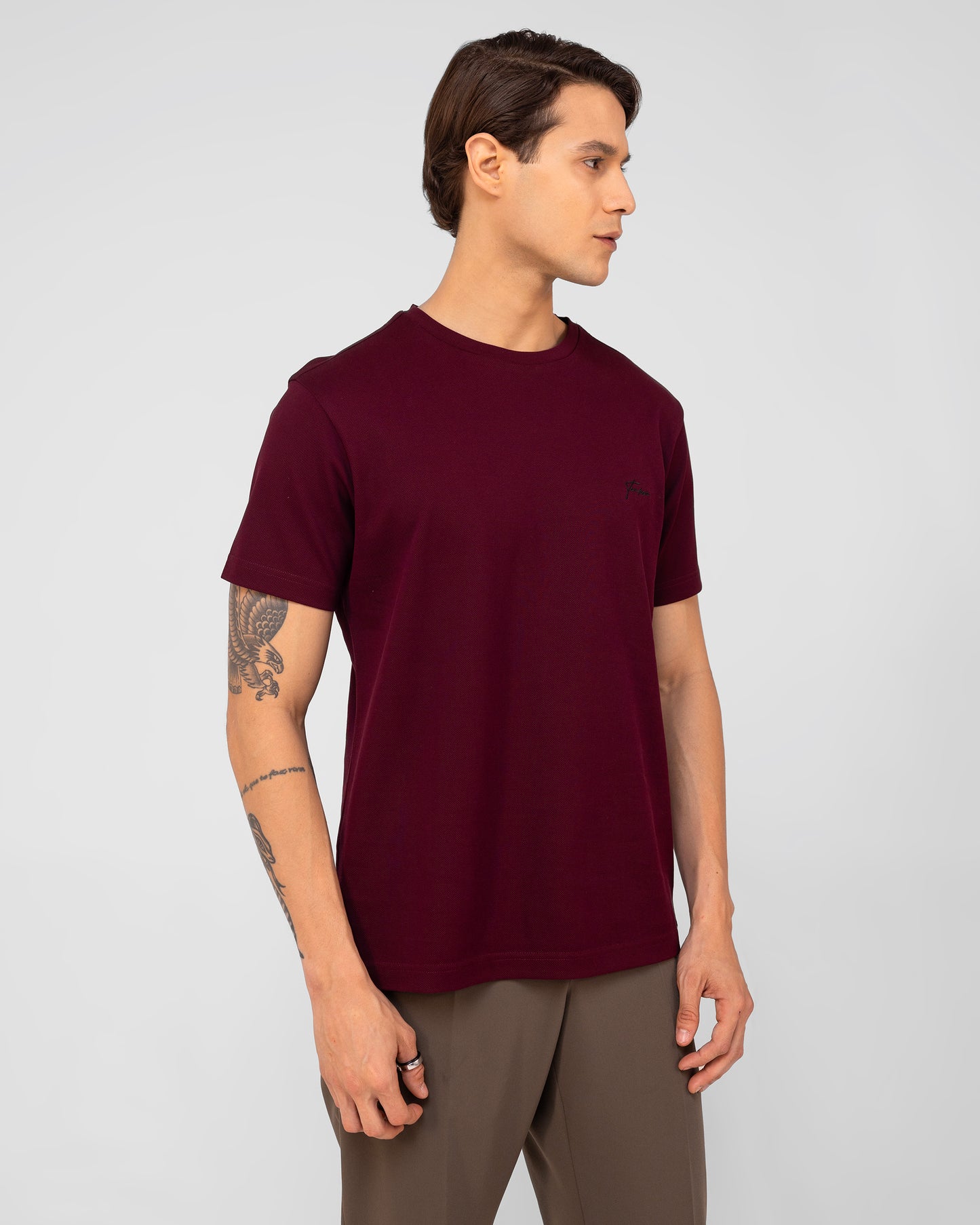 Branded wine t shirt in mercerised cotton pique with textured finish Tenhem