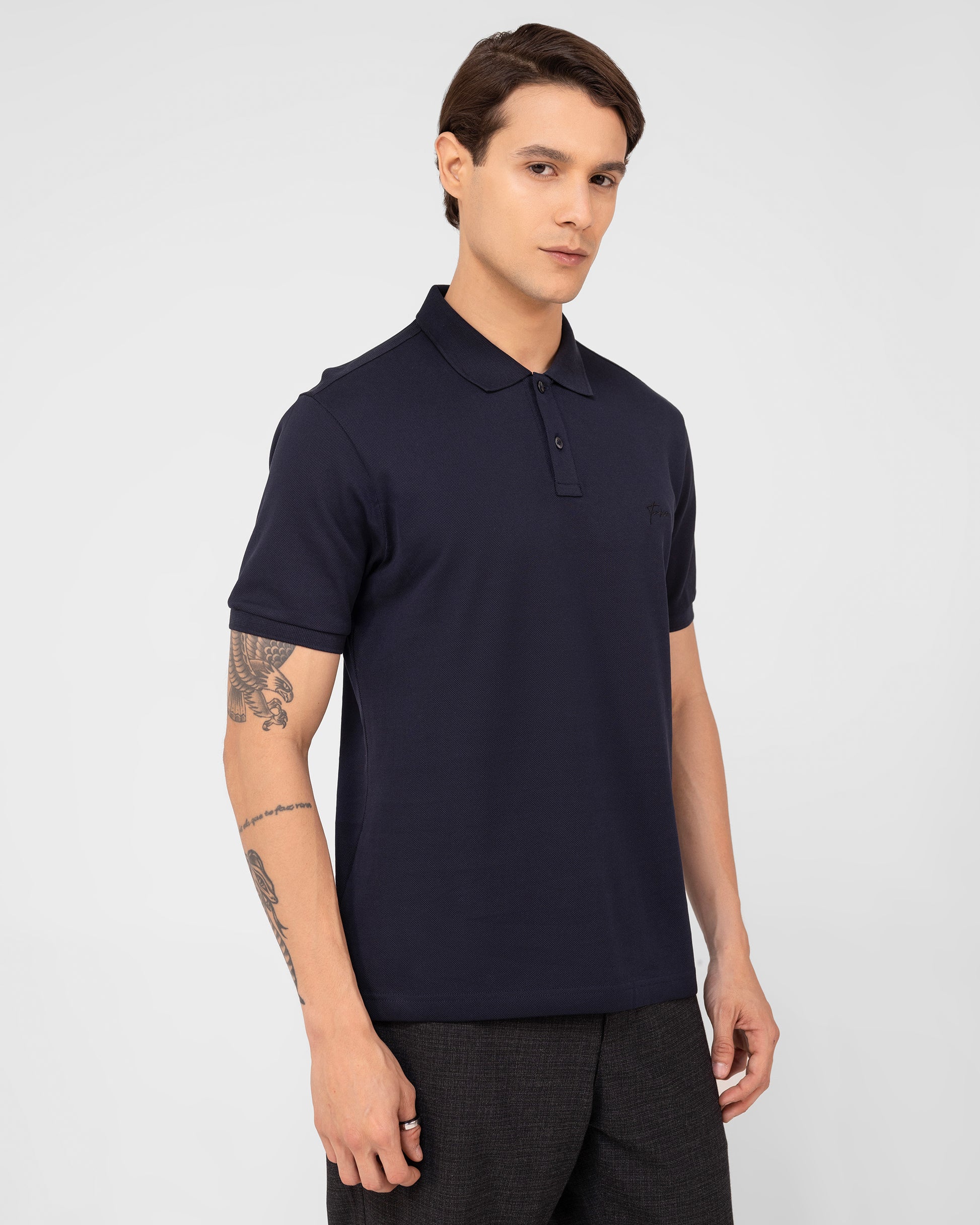 Branded navy polo t shirt for men made with high-GSM mercerised cotton pique Tenhem