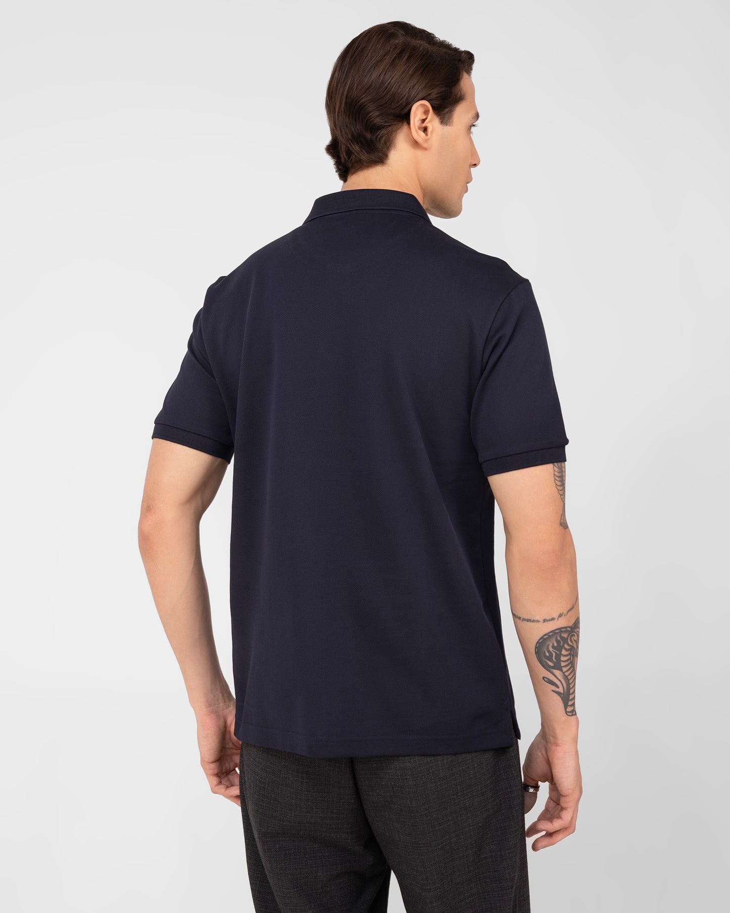 Regular fit navy polo shirt for men in structured mercerised cotton pique fabric Tenhem