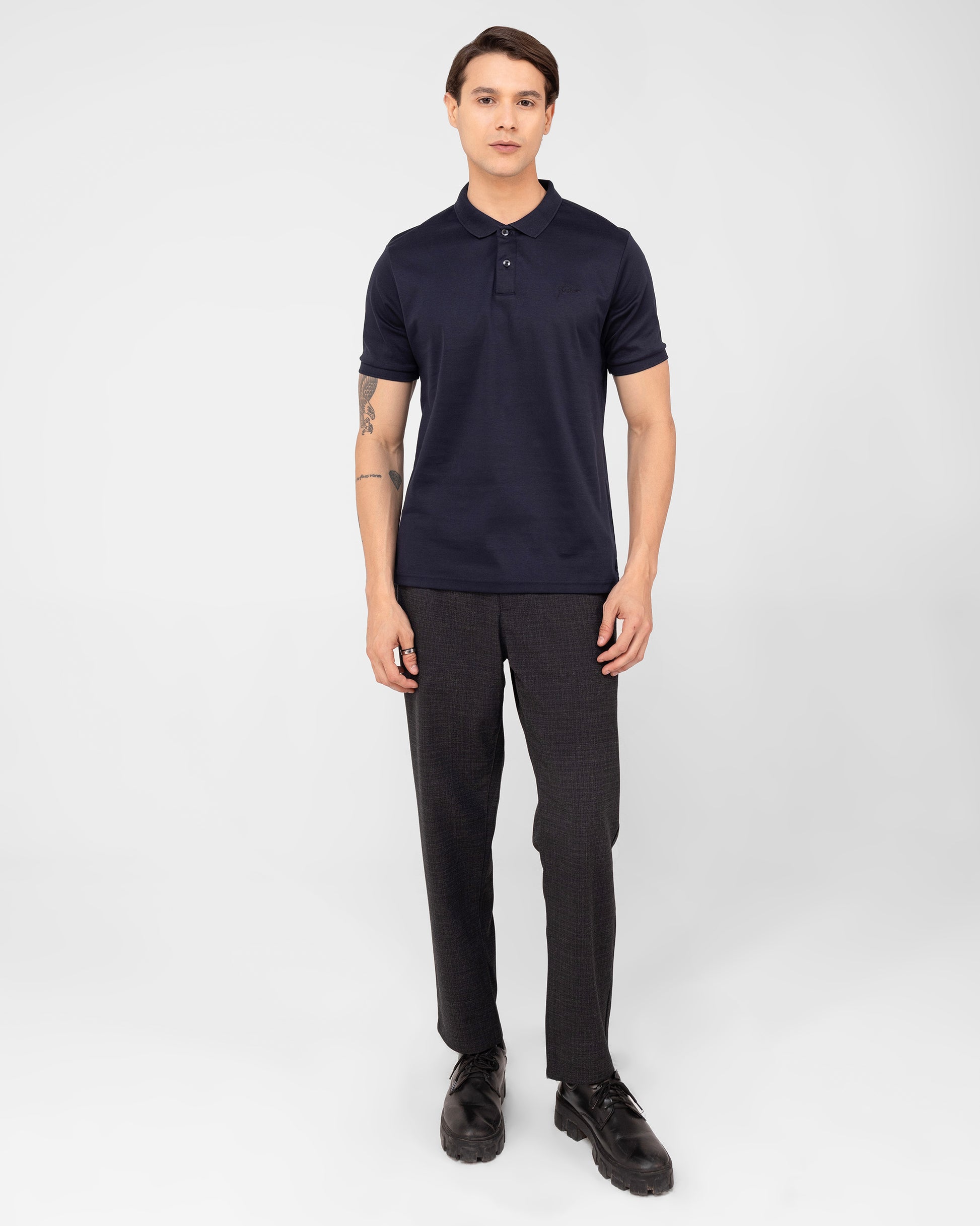 Regular fit navy polo shirt made from durable mercerised cotton interlock Tenhem