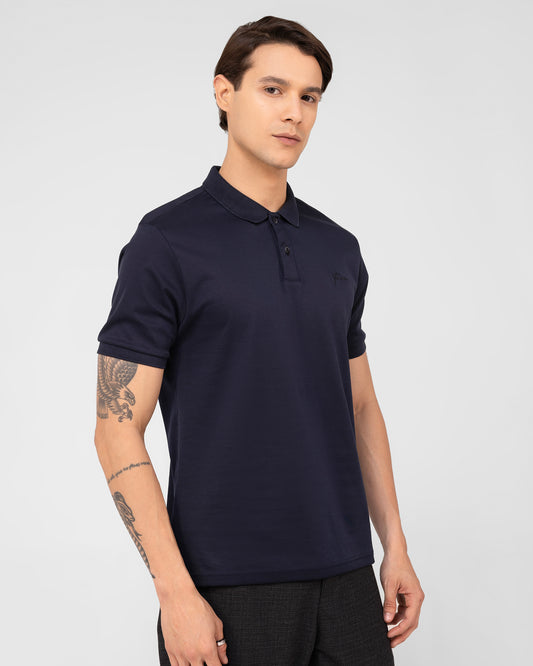 Classic navy polo t shirt in mercerised cotton interlock with refined details Tenhem