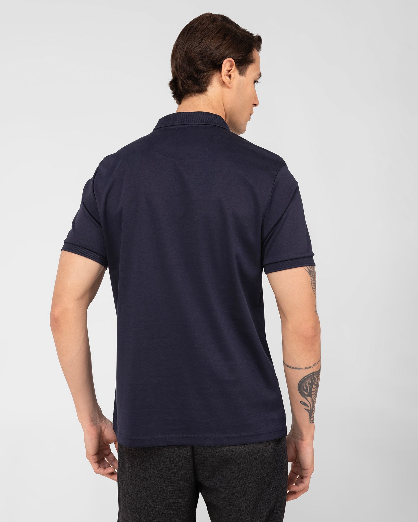Luxury navy polo shirt for men in mercerised cotton interlock with smooth texture Tenhem