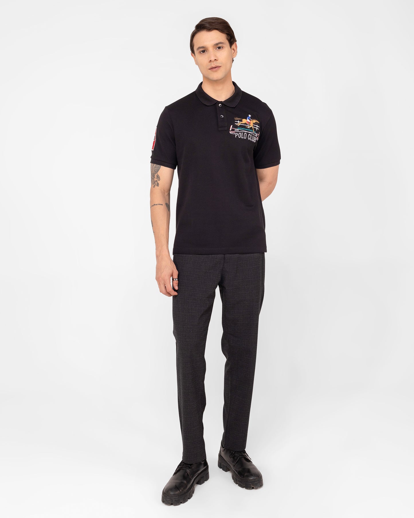 Classic regular fit navy polo t shirt in mercerised cotton pique with subtle Cantermark branding Tenhem