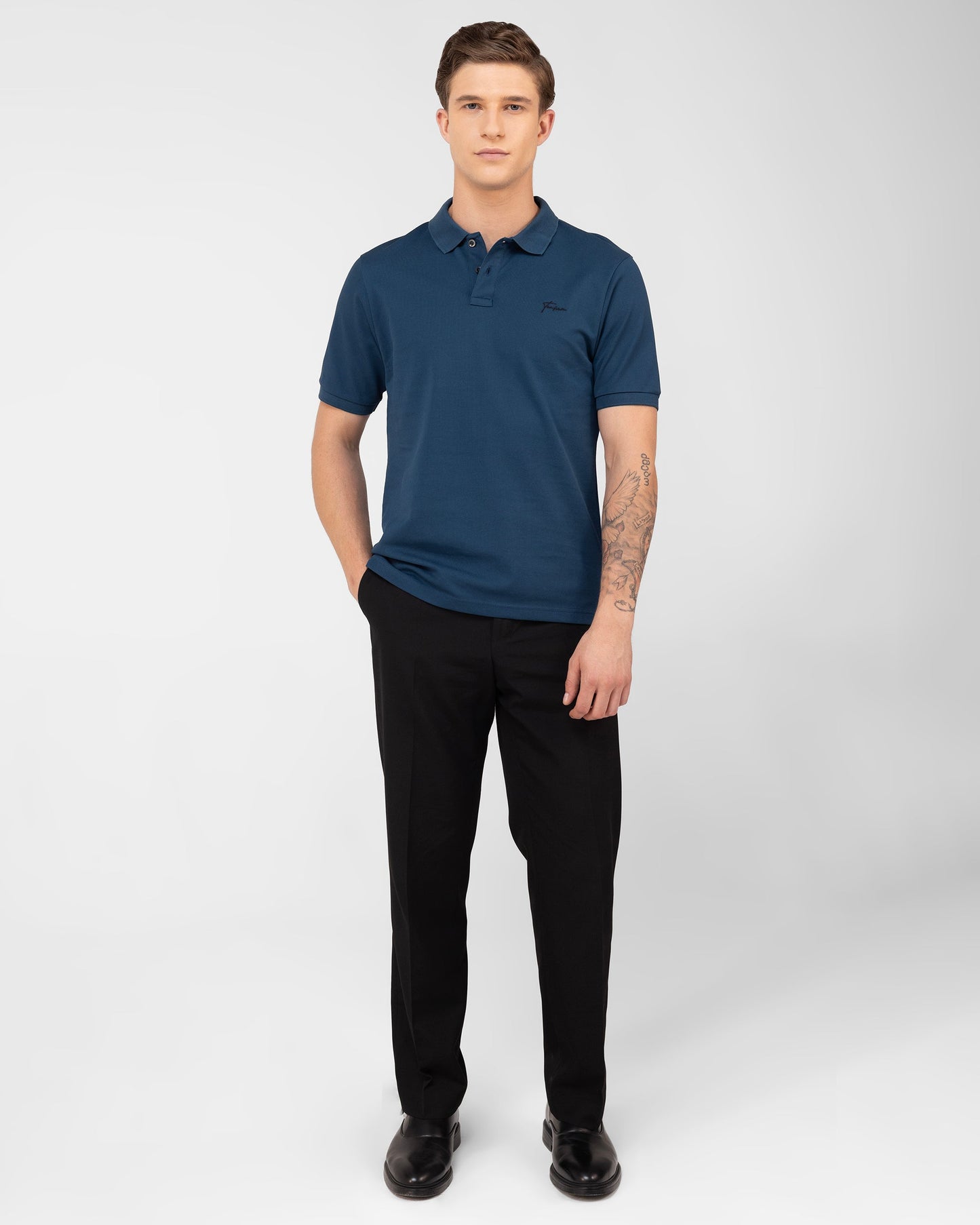Branded teal polo t shirt for men in high-GSM mercerised cotton pique with timeless design Tenhem