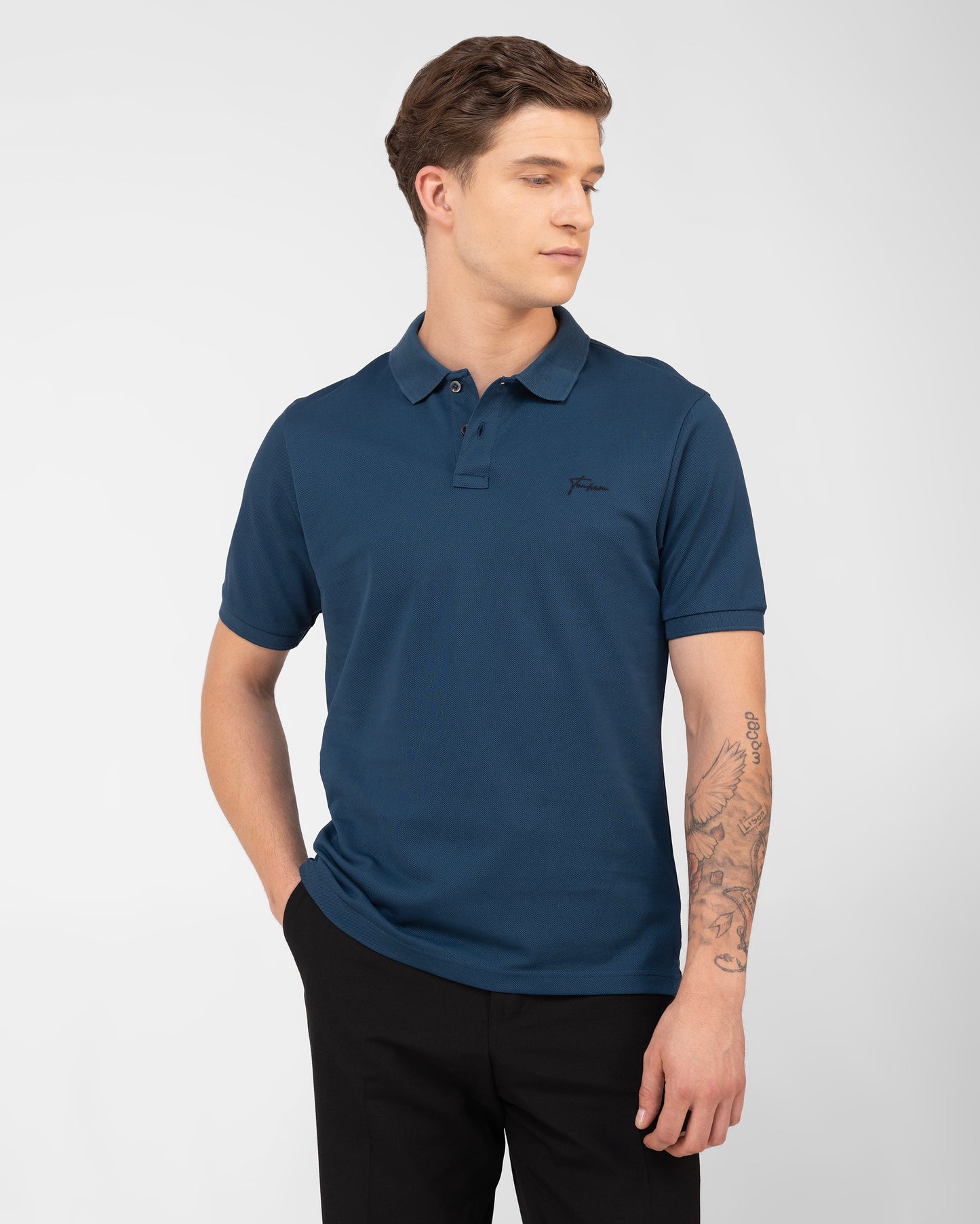Regular fit teal polo shirt for men made from soft mercerised cotton pique Tenhem