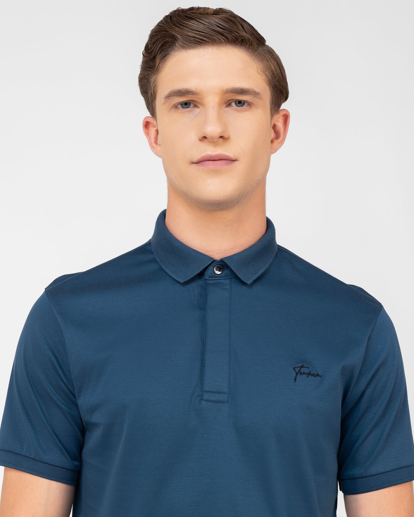 Premium regular fit teal polo shirt crafted from soft mercerised cotton interlock Tenhem