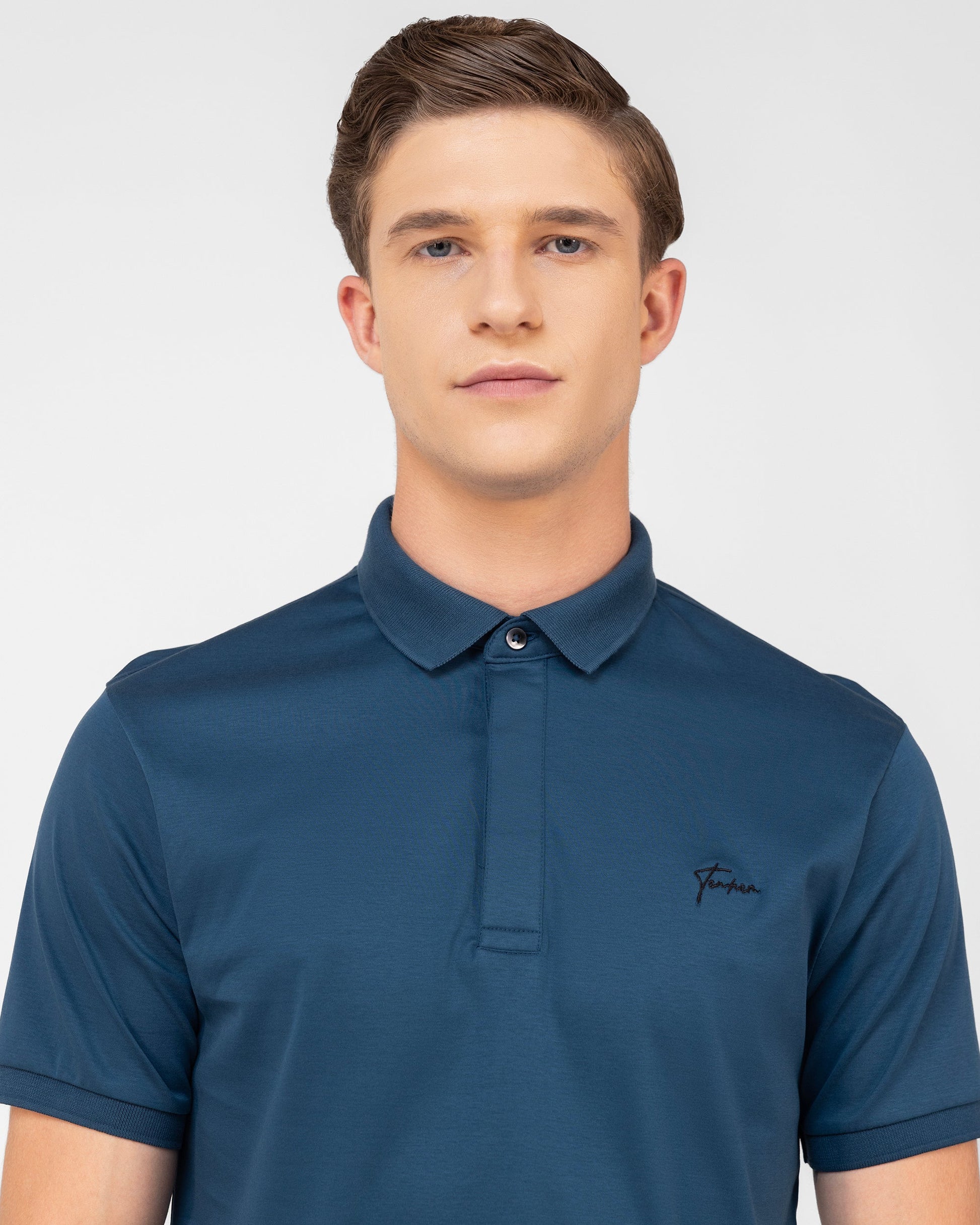 Premium regular fit teal polo shirt crafted from soft mercerised cotton interlock Tenhem