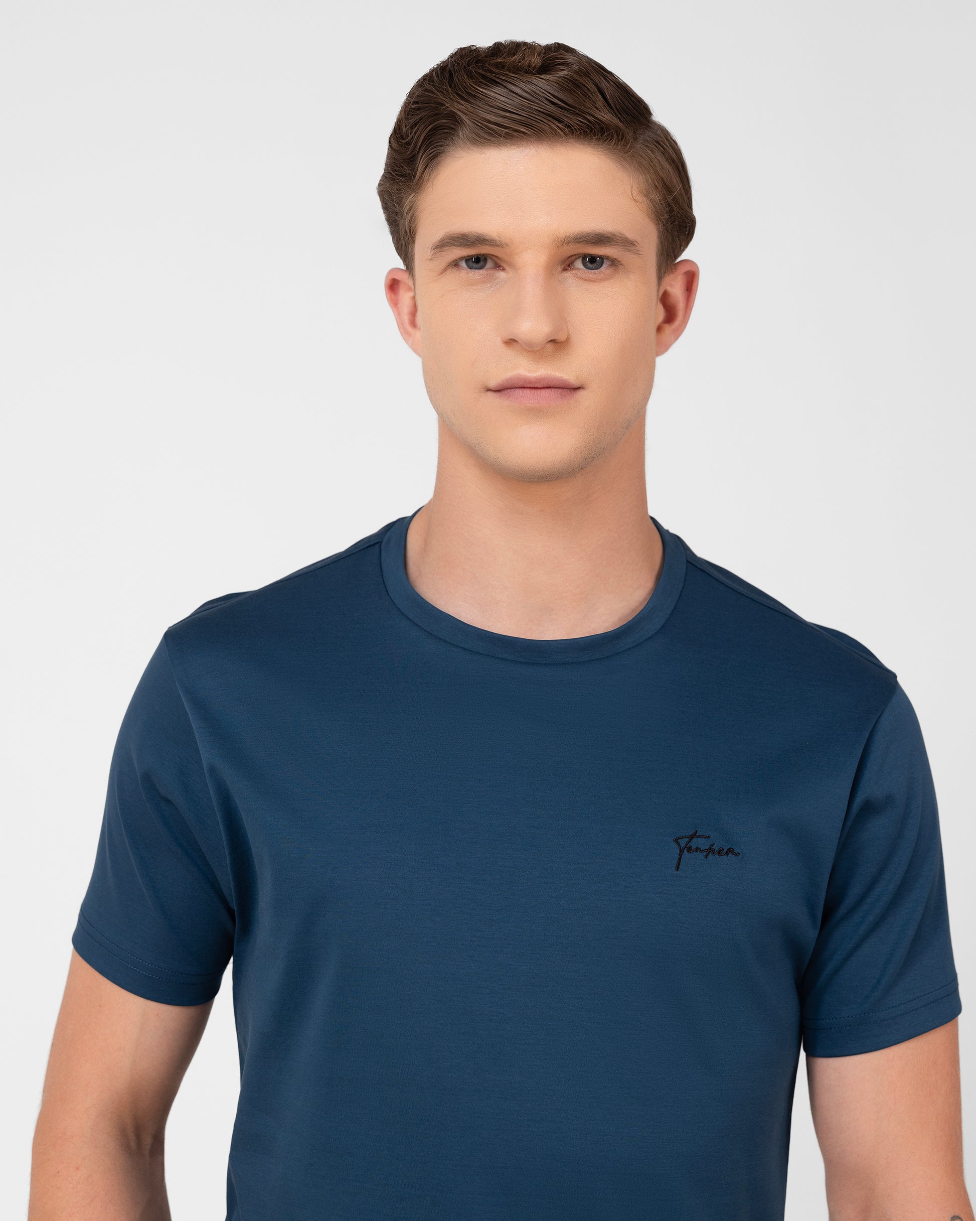 Regular fit mercerised cotton t shirt for men in teal interlock fabric Tenhem