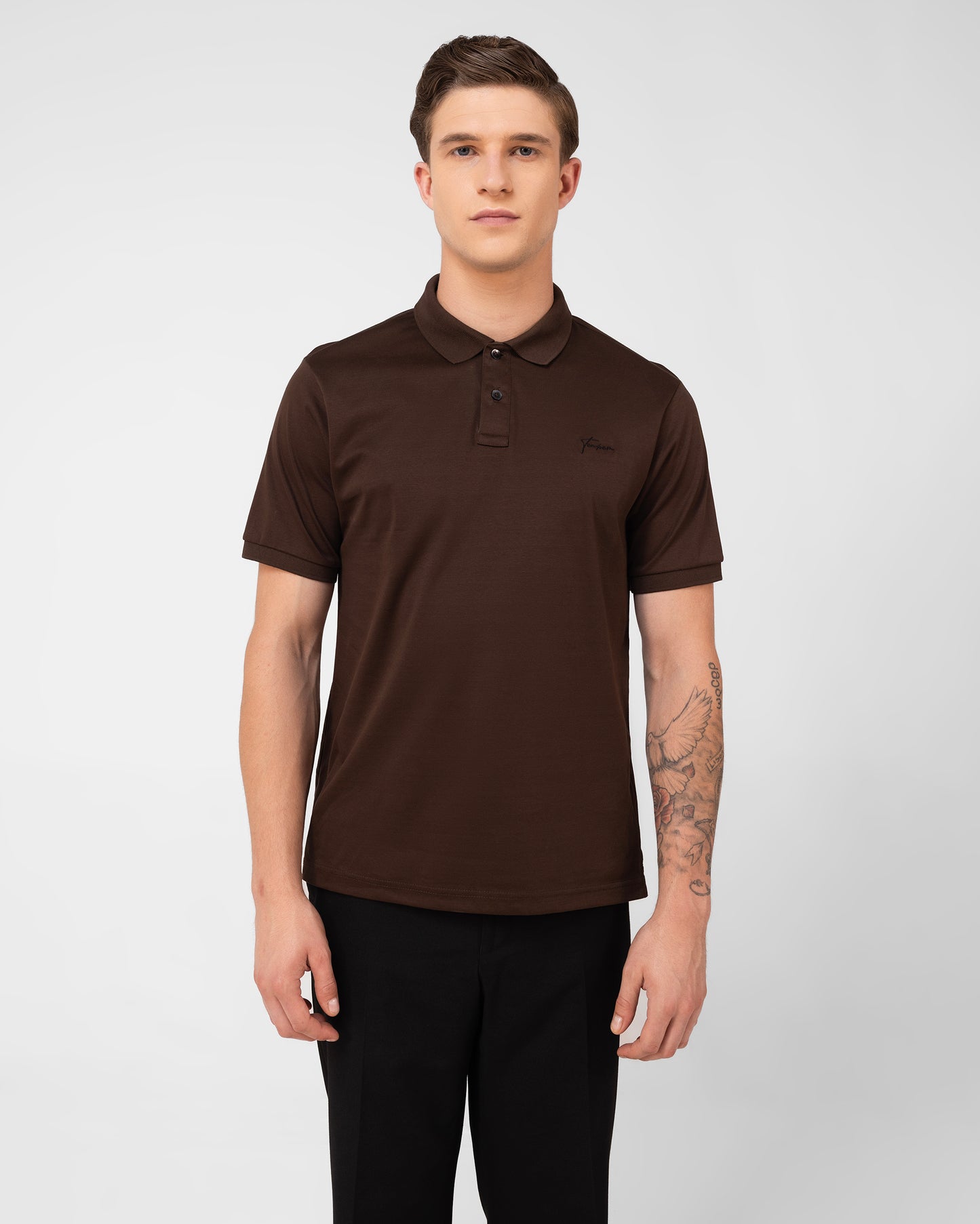 Branded brown mercerised cotton interlock polo shirt with classic styling Tenhem
