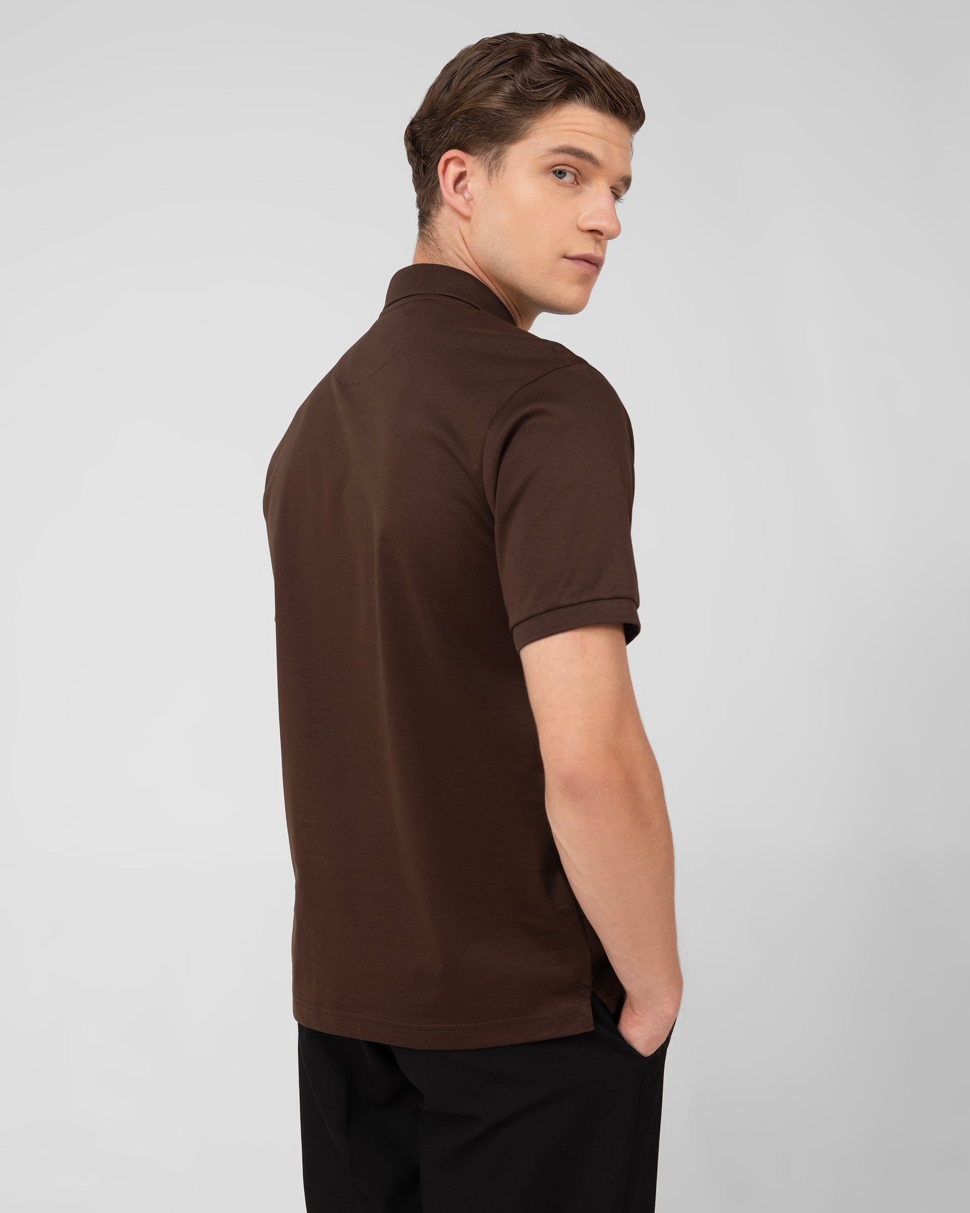 Premium brown polo shirt in regular fit crafted from mercerised cotton interlock fabric Tenhem