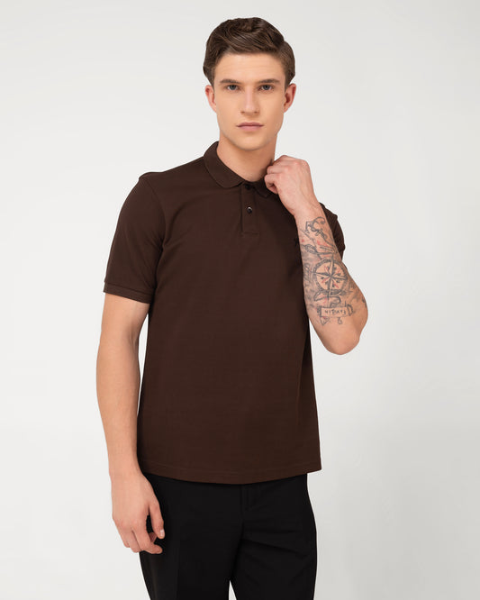 Elegant brown polo t shirt for men in durable mercerised cotton pique weave Tenhem