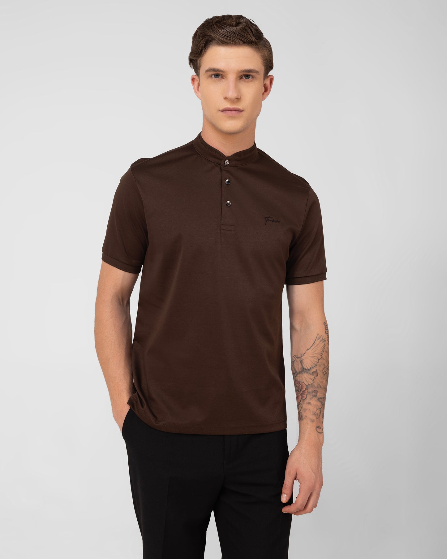 Premium brown mercerised cotton interlock polo t shirt crafted for everyday elegance Tenhem