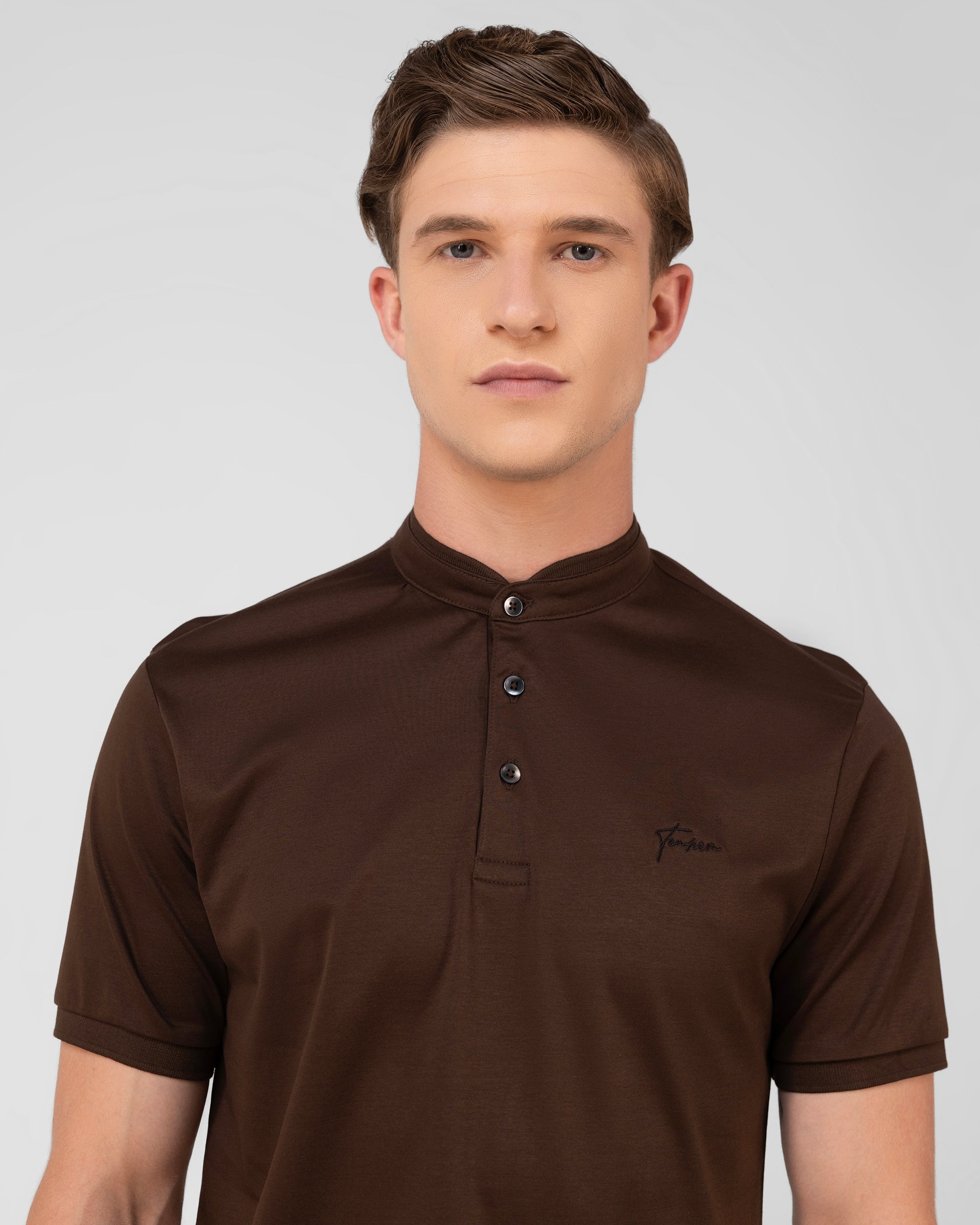 Classic brown polo t shirt for men with soft finish in mercerised cotton interlock Tenhem