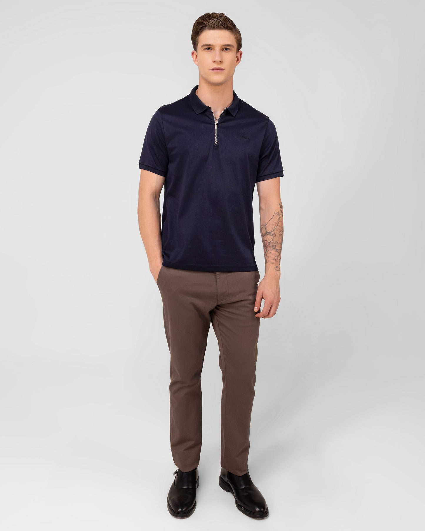 High-quality navy mercerised cotton zipper polo with clean design and tailored fit Tenhem
