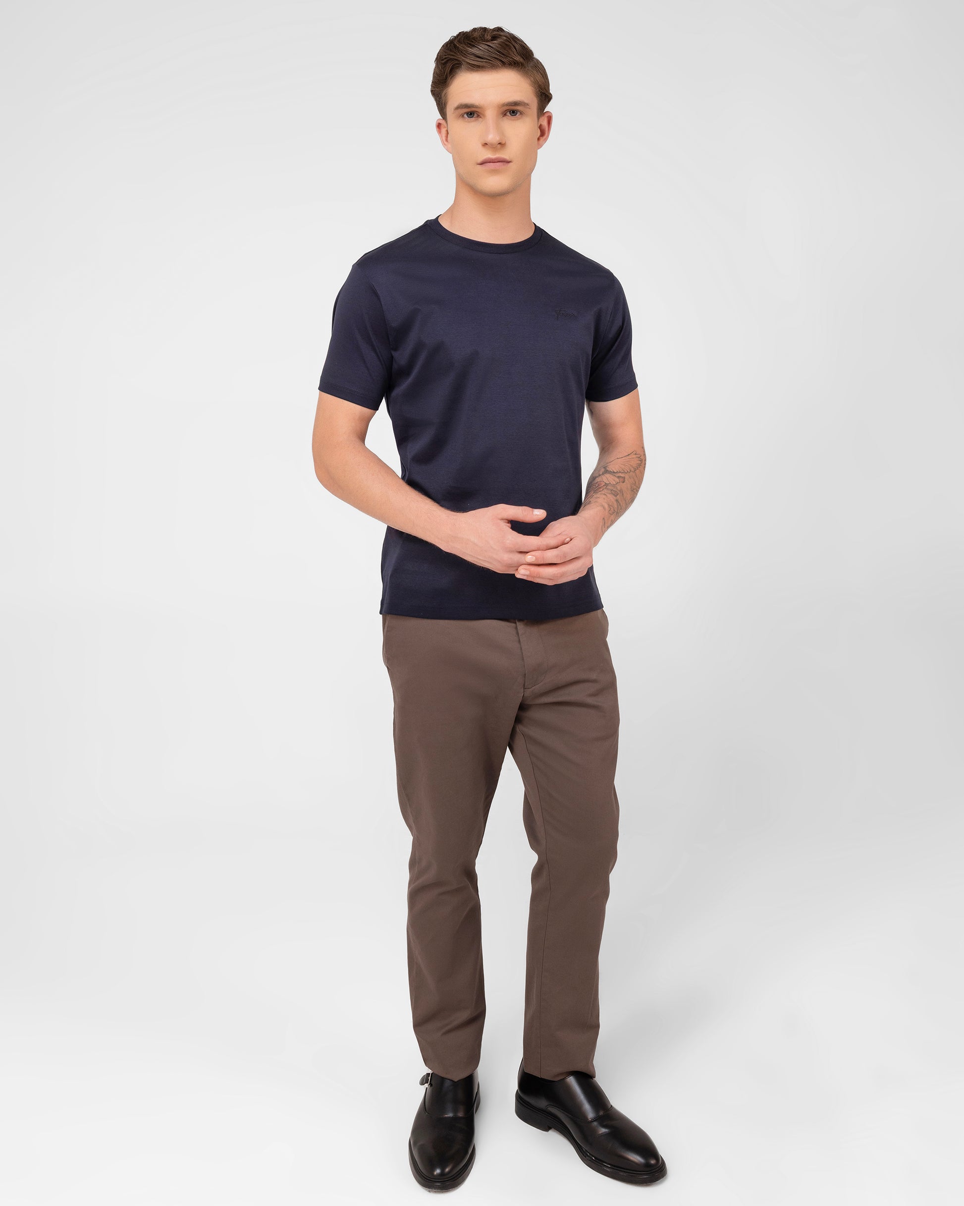 Regular fit mercerised cotton t shirt for men in navy interlock fabric with a refined finish Tenhem