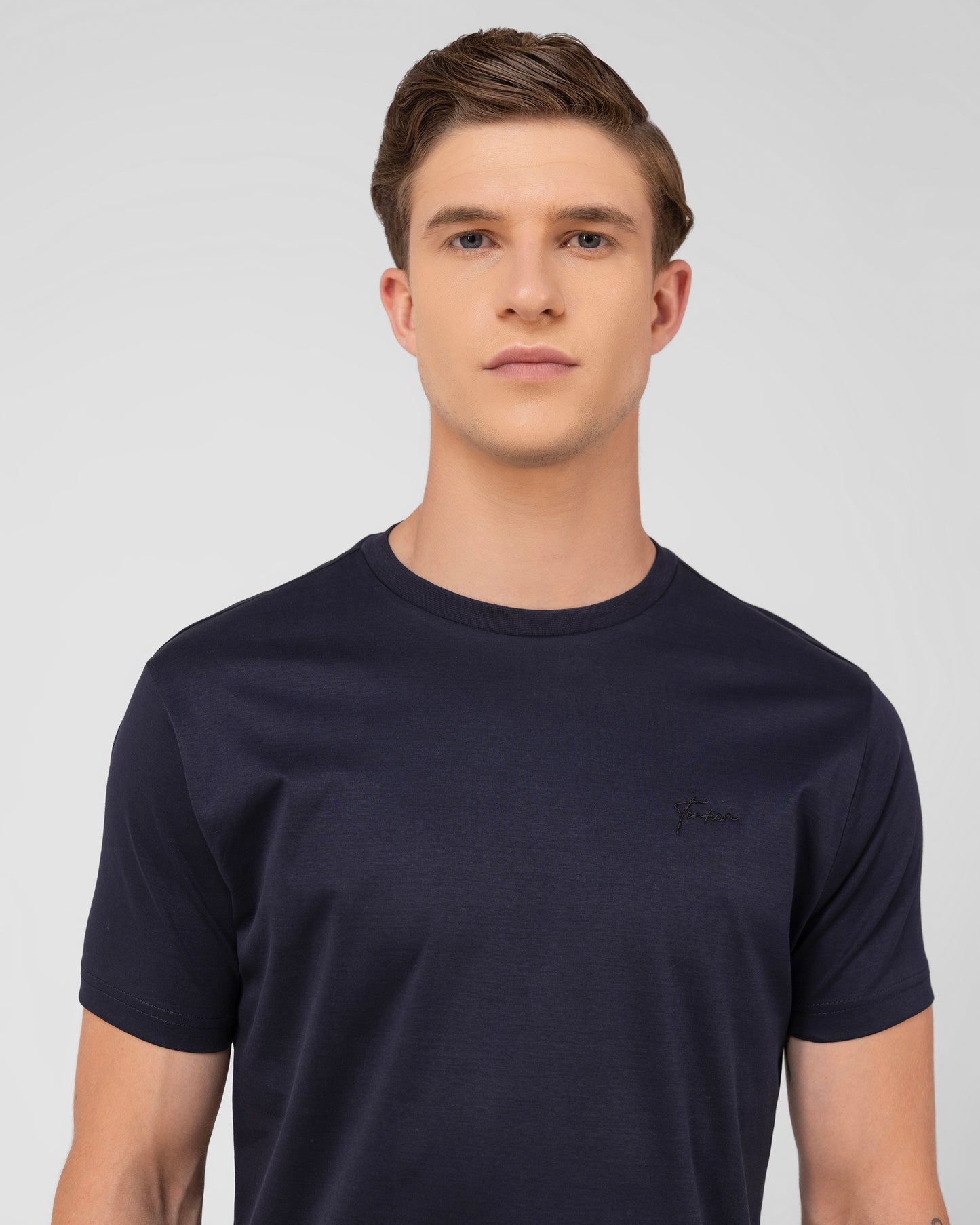 Regular fit mercerised cotton t shirt for men in navy interlock knit Tenhem