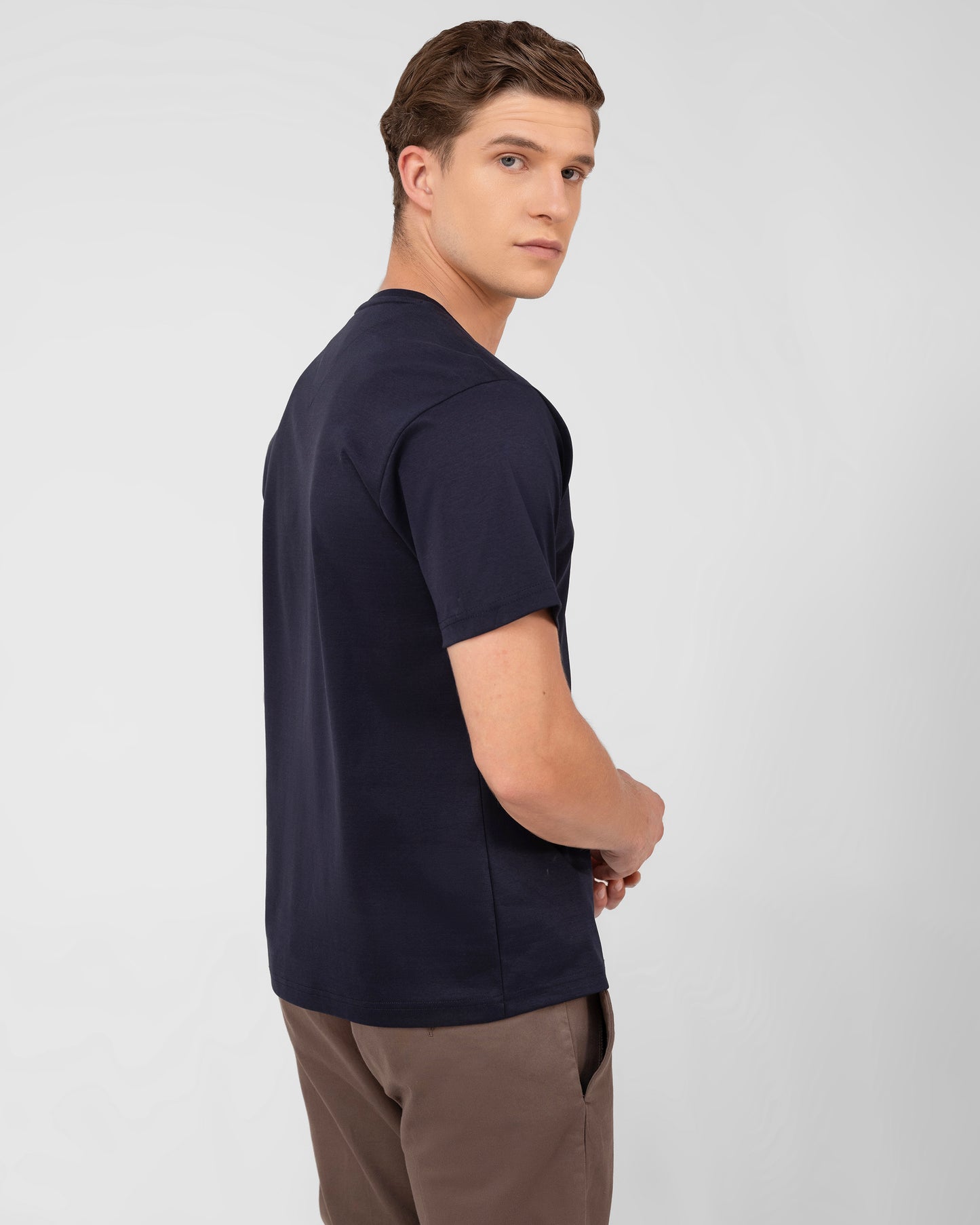 Branded navy t shirt in mercerised cotton interlock with smooth texture Tenhem