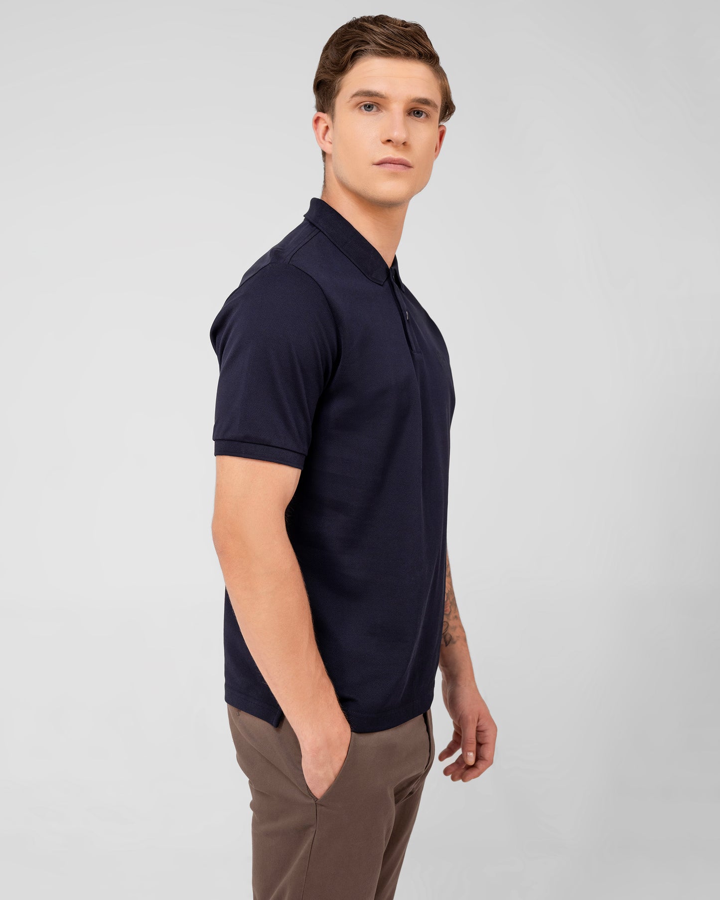 Premium navy polo t shirt crafted from high-GSM mercerised cotton pique fabric Tenhem