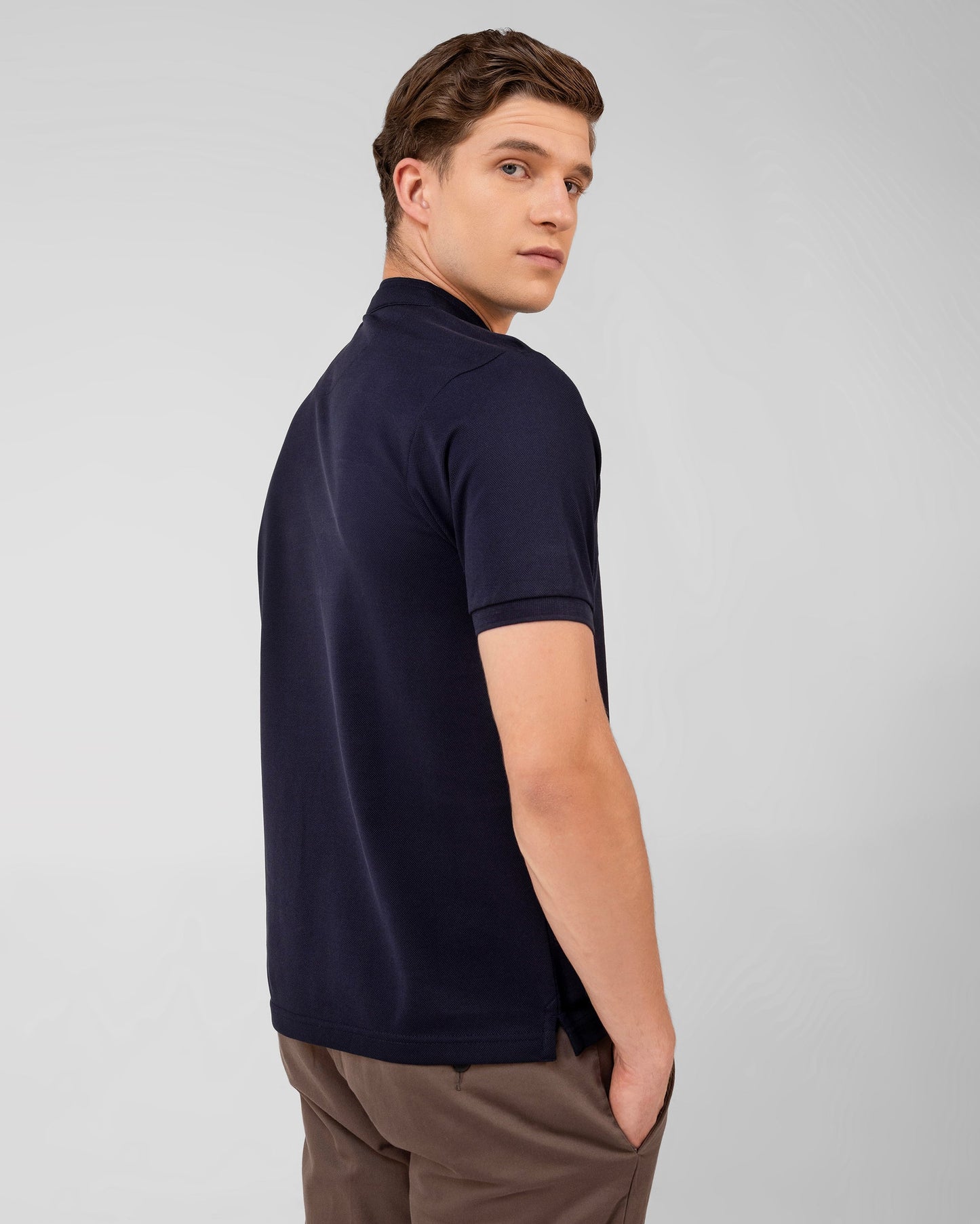 Branded navy polo shirt made from soft mercerised cotton pique fabric for men Tenhem