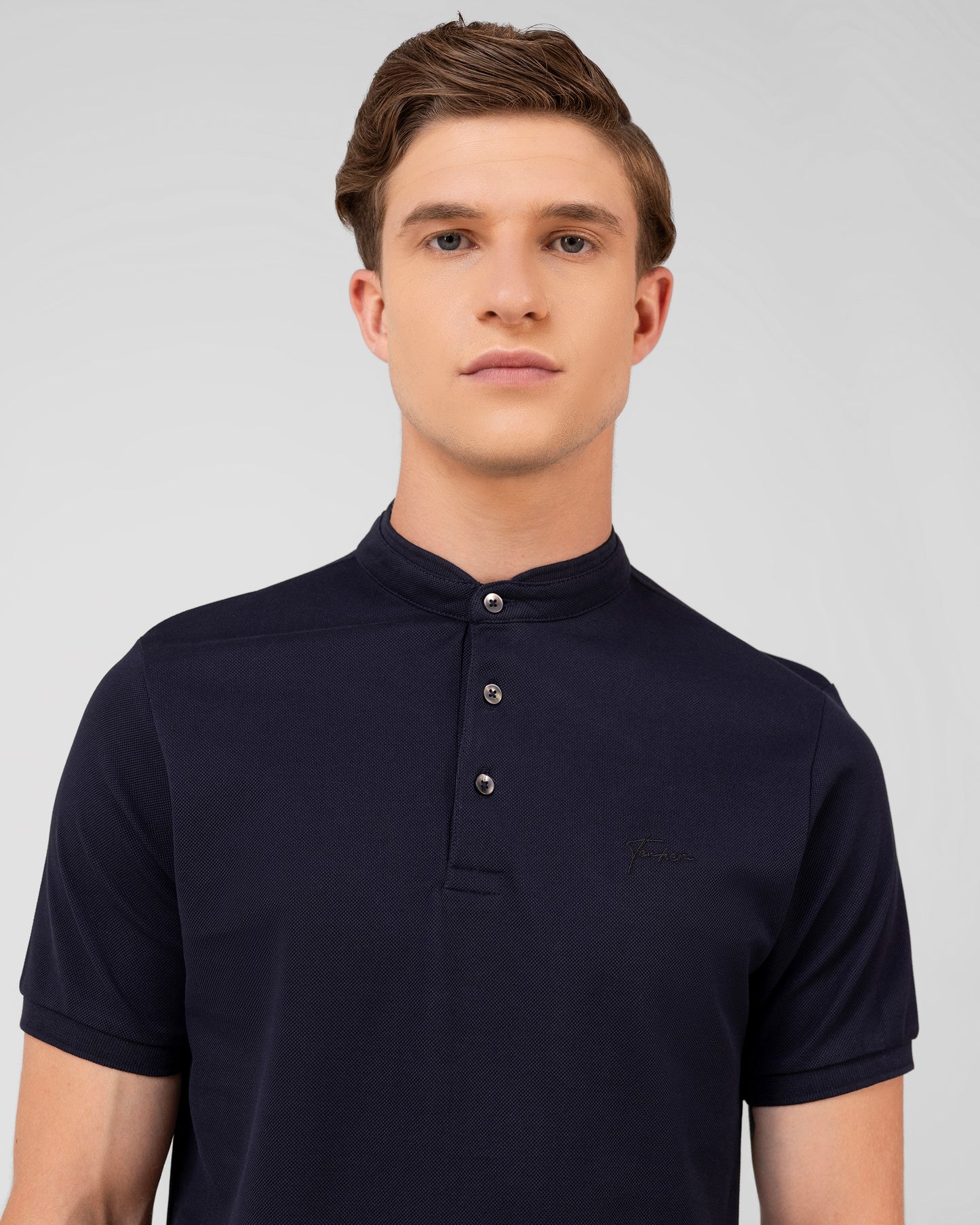 Classic navy polo t shirt for men in structured mercerised cotton pique weave Tenhem